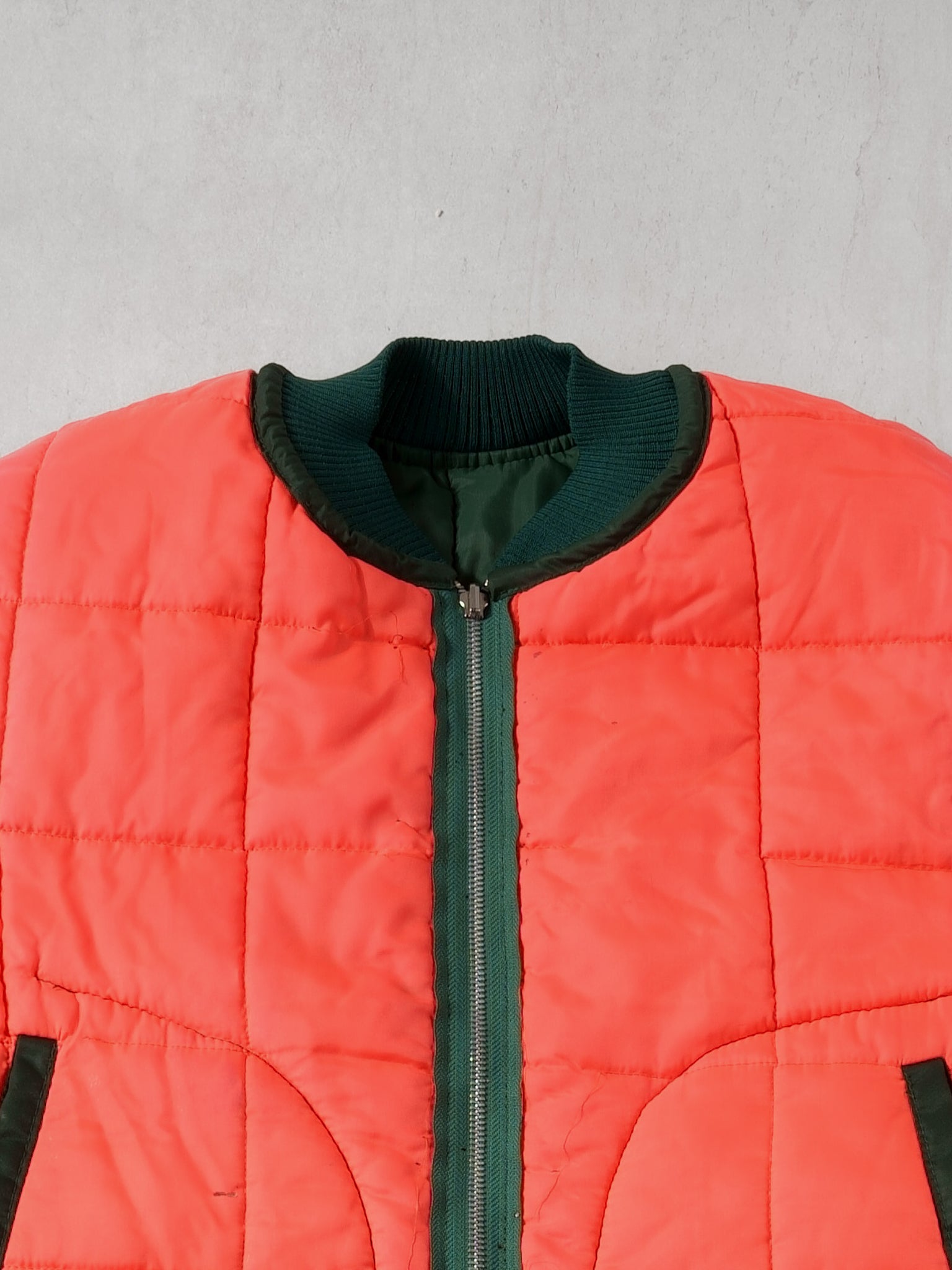 Vintage Forest Green and Orange Reversible Puff Vest (M)