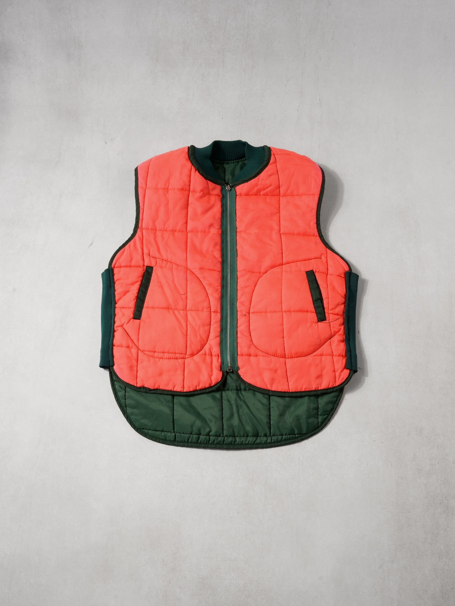 Vintage Forest Green and Orange Reversible Puff Vest (M)