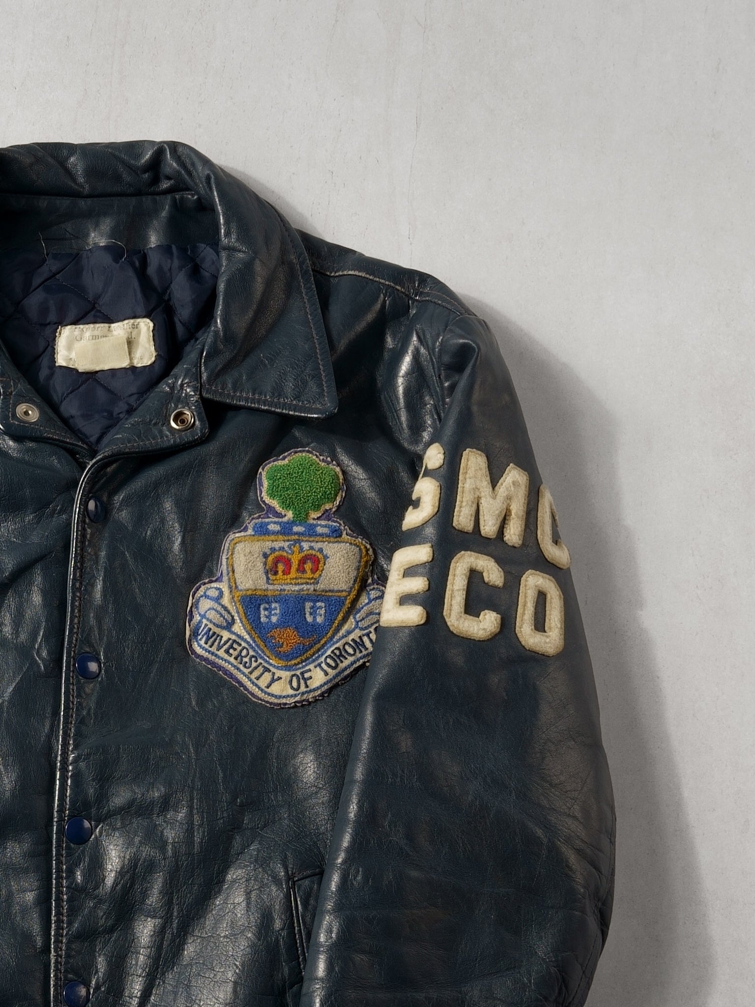 Vintage 60s Black University Of Toronto Leather Varsity Jacket (M)