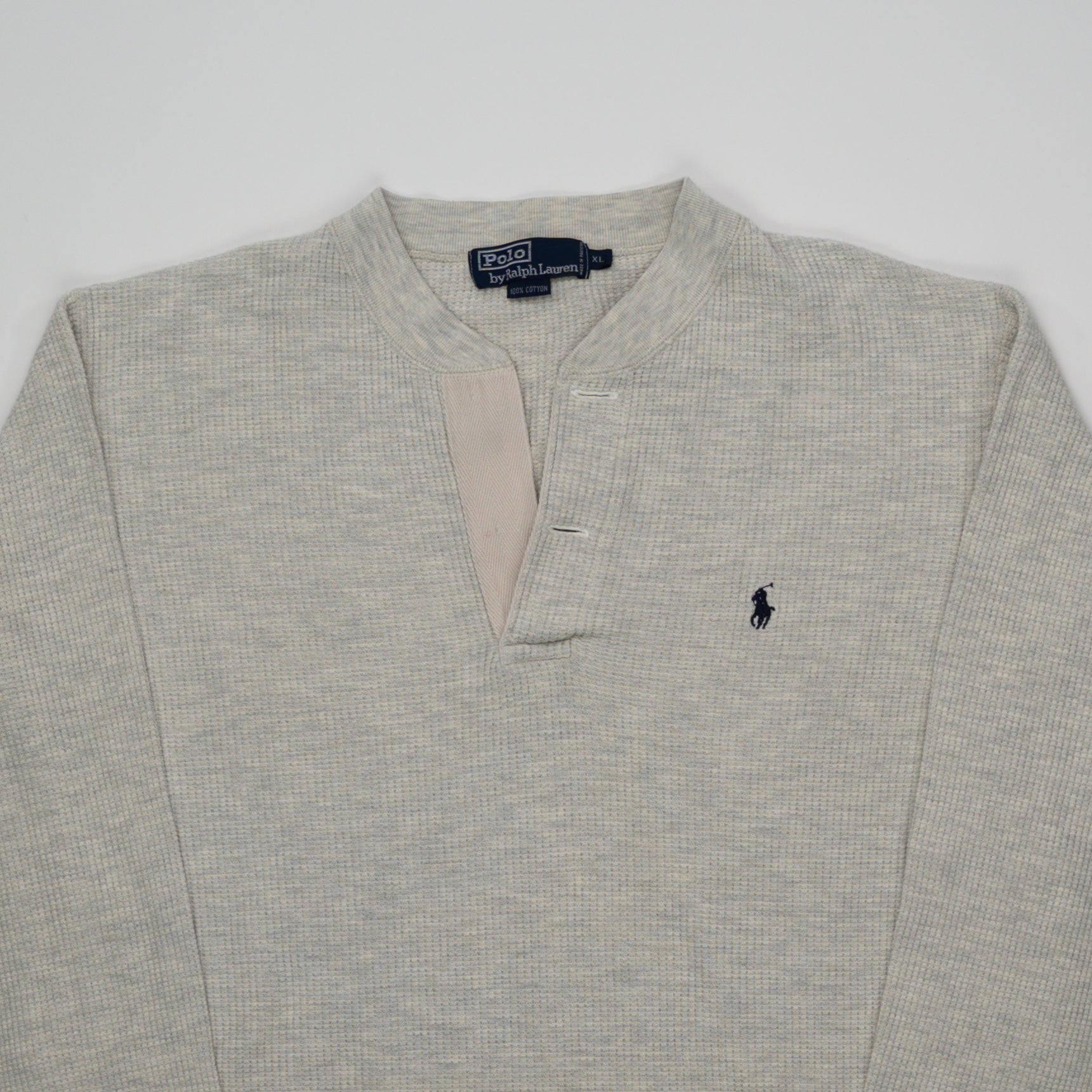 Vintage 90s Waffle Polo Long Sleeve (L) | Rebalance Vintage.