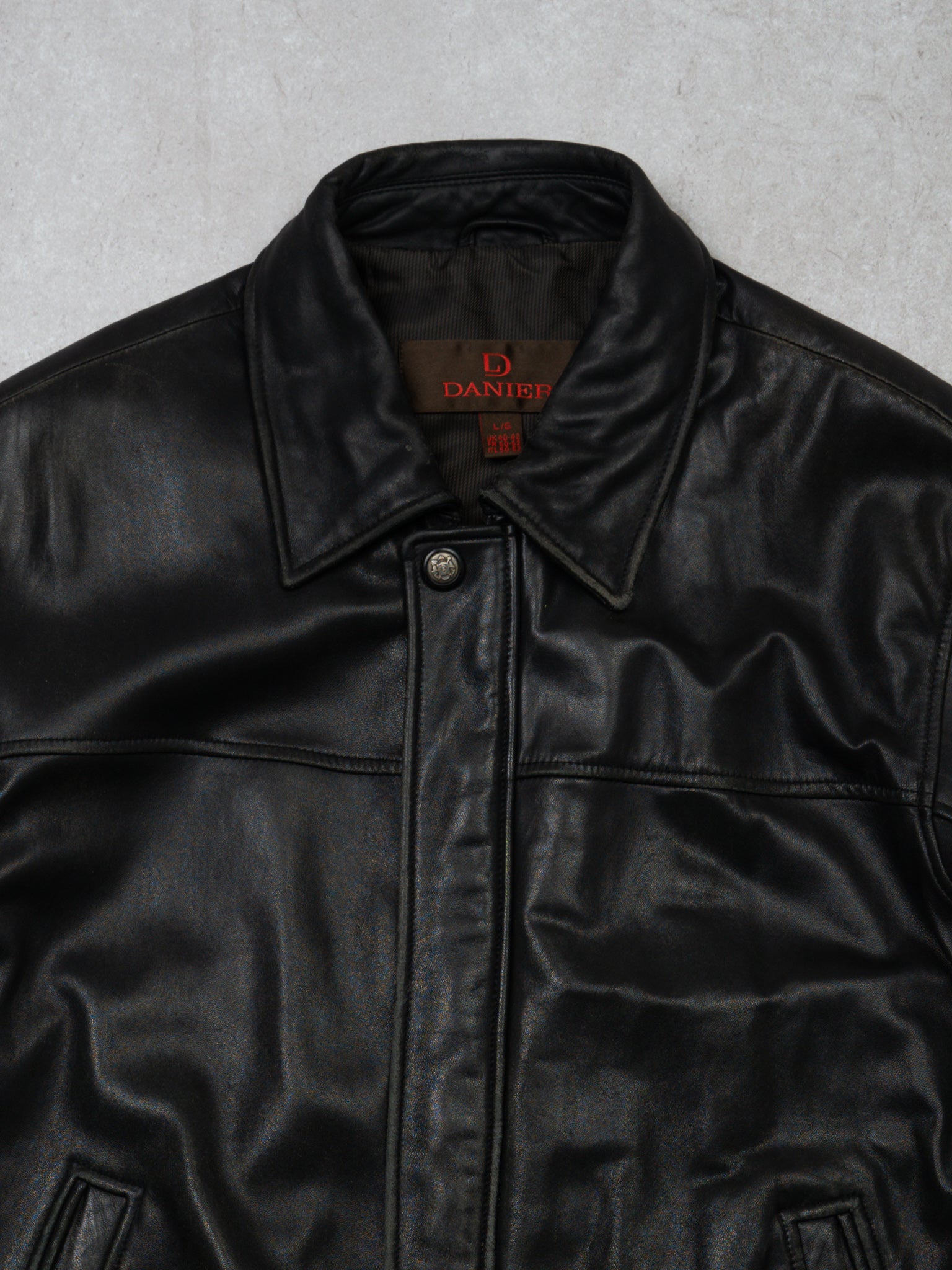 Vintage 90s Black Danier Leather Bomber Jacket (L/XL)