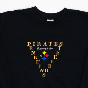 Vintage 90s Black Pittsburgh Pirates, Penguins, Steelers Crewneck (L) | Rebalance Vintage.