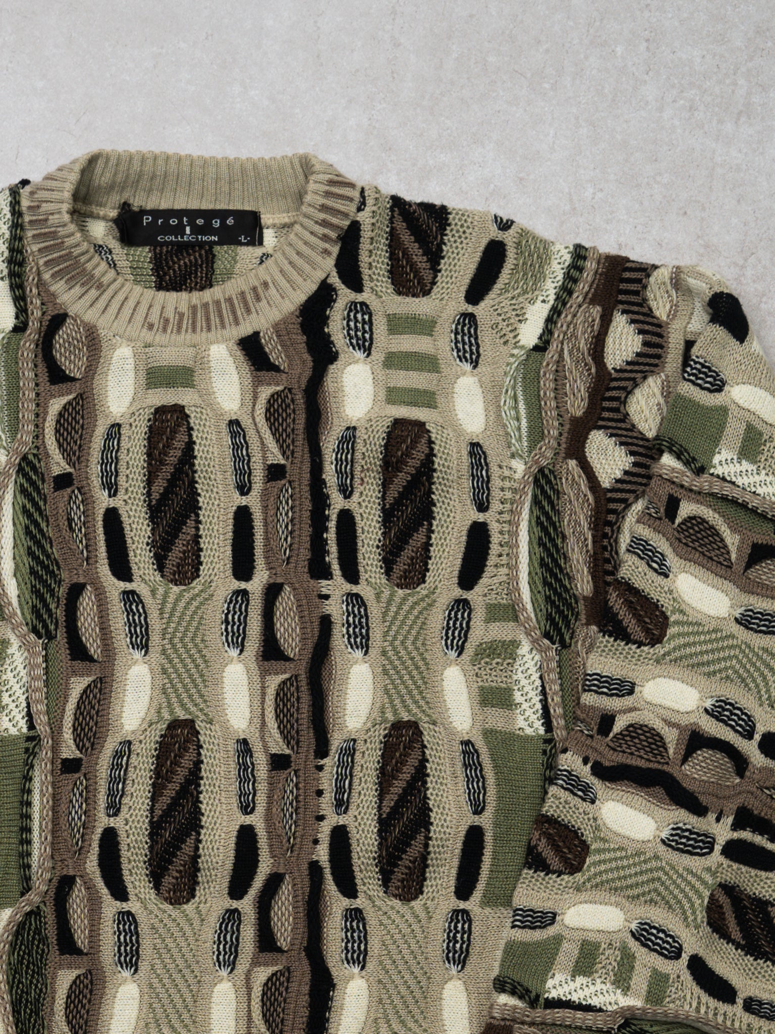 Vintage 80s Beige + Brown + Green Coogi Knit Sweater
