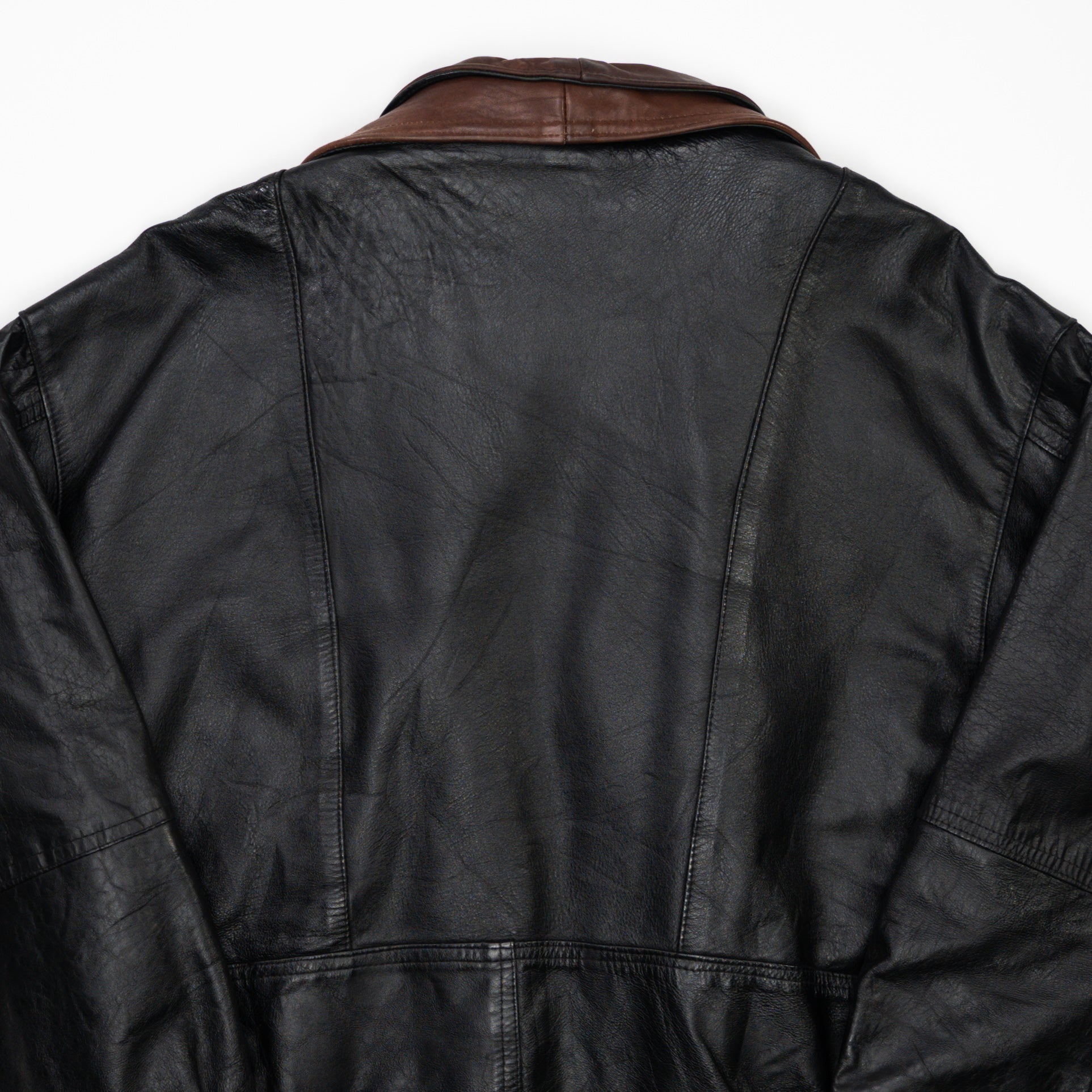 Vintage 80s Brown + Black Leather Bomber Jacket (L)