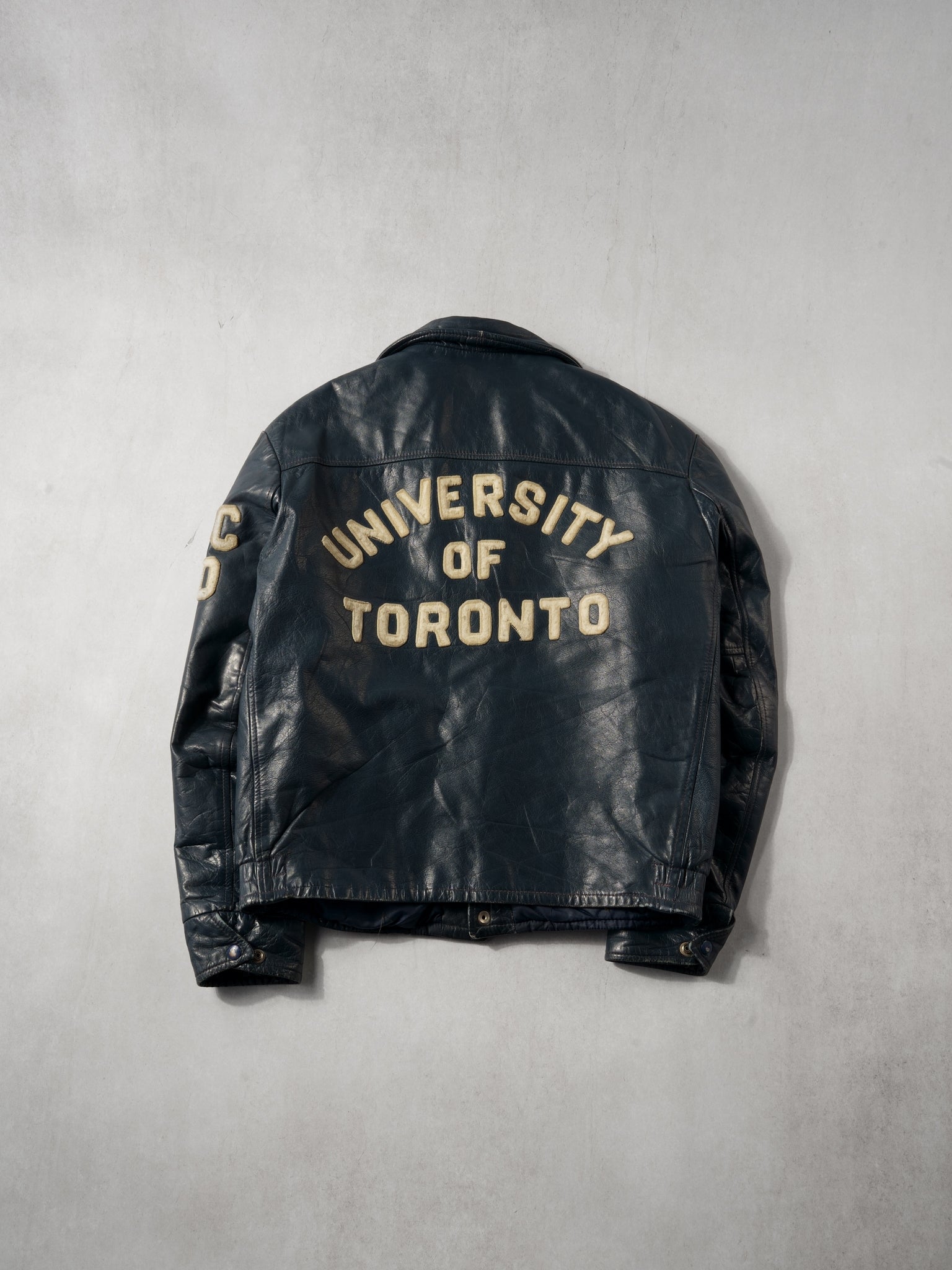 Vintage 60s Black University Of Toronto Leather Varsity Jacket (M)