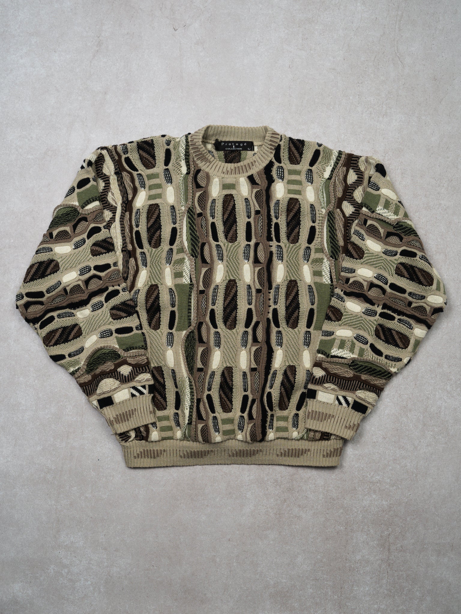 Vintage 80s Beige + Brown + Green Coogi Knit Sweater
