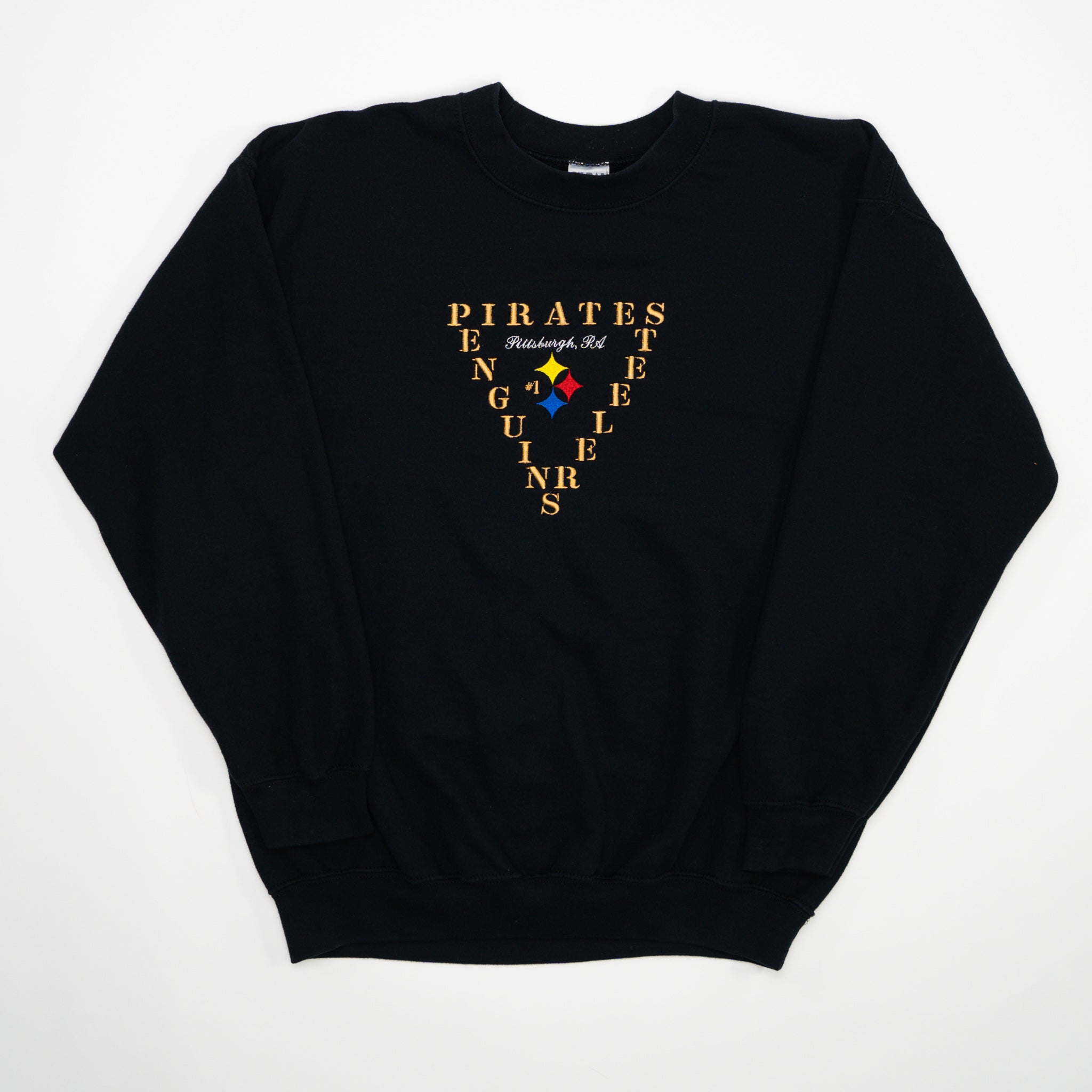 Vintage 90s Black Pittsburgh Pirates, Penguins, Steelers Crewneck (L) | Rebalance Vintage.