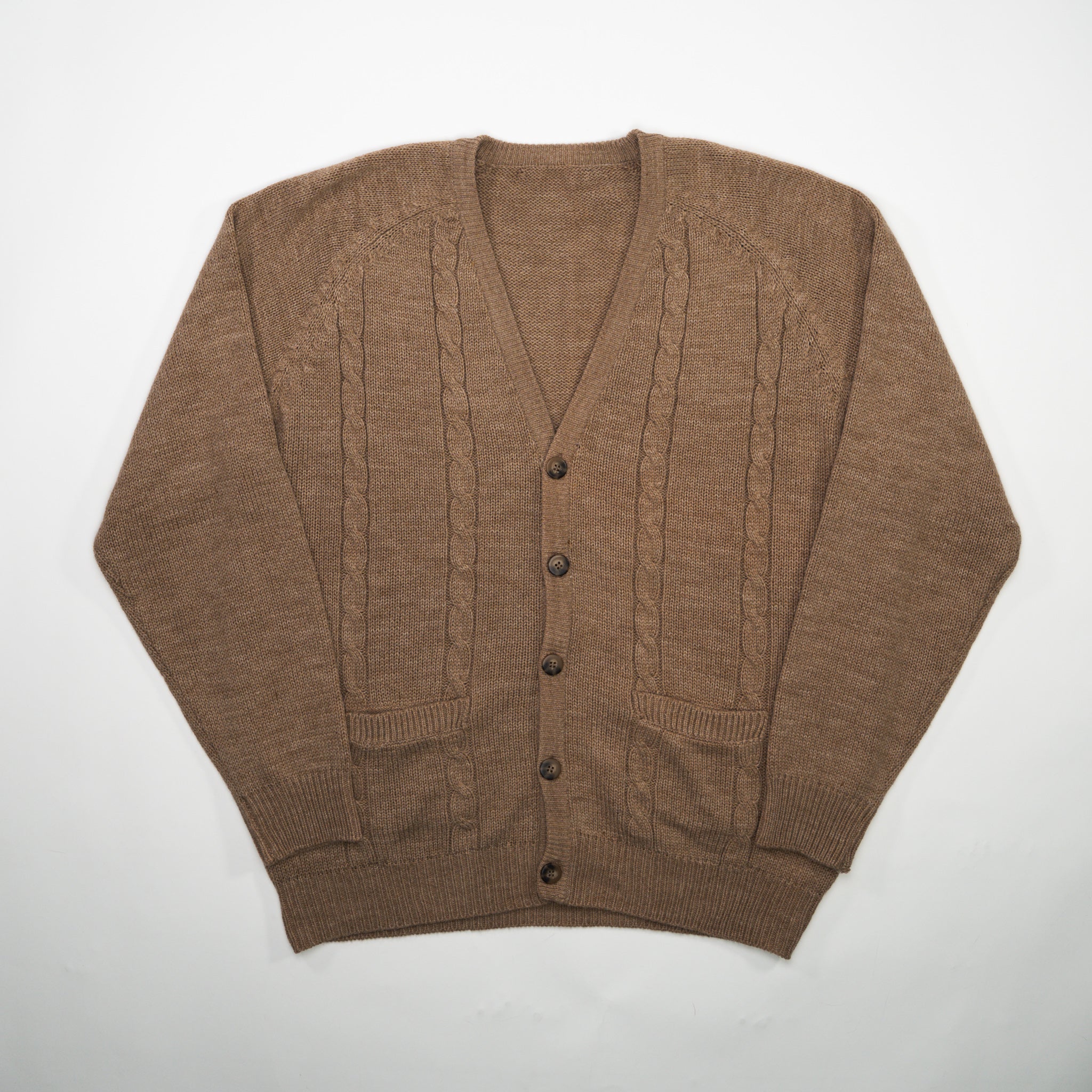 Vintage 80s Beige Knit Cardigan w/ Pockets