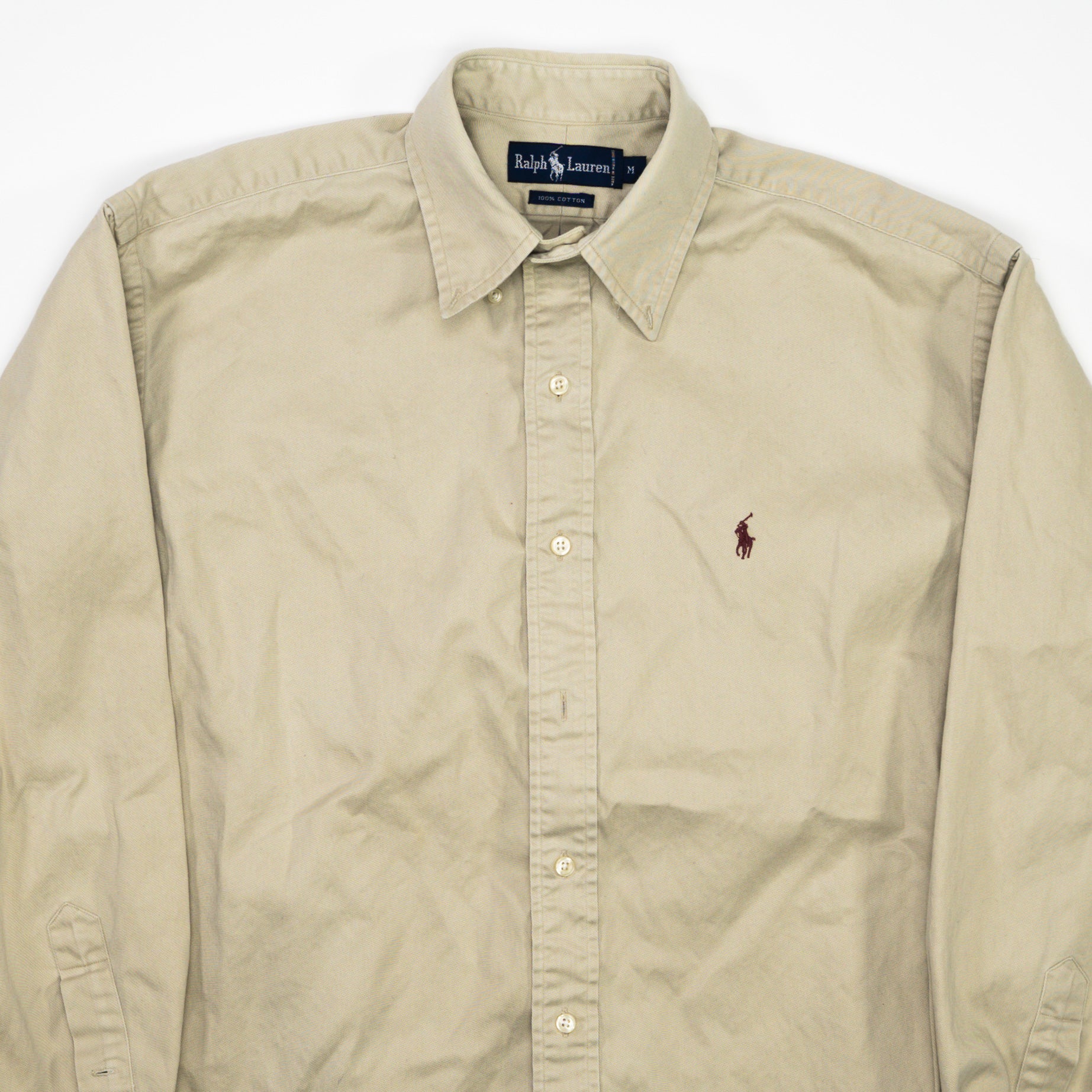 Vintage 90s Beige + Maroon Polo RL Button Up (L)