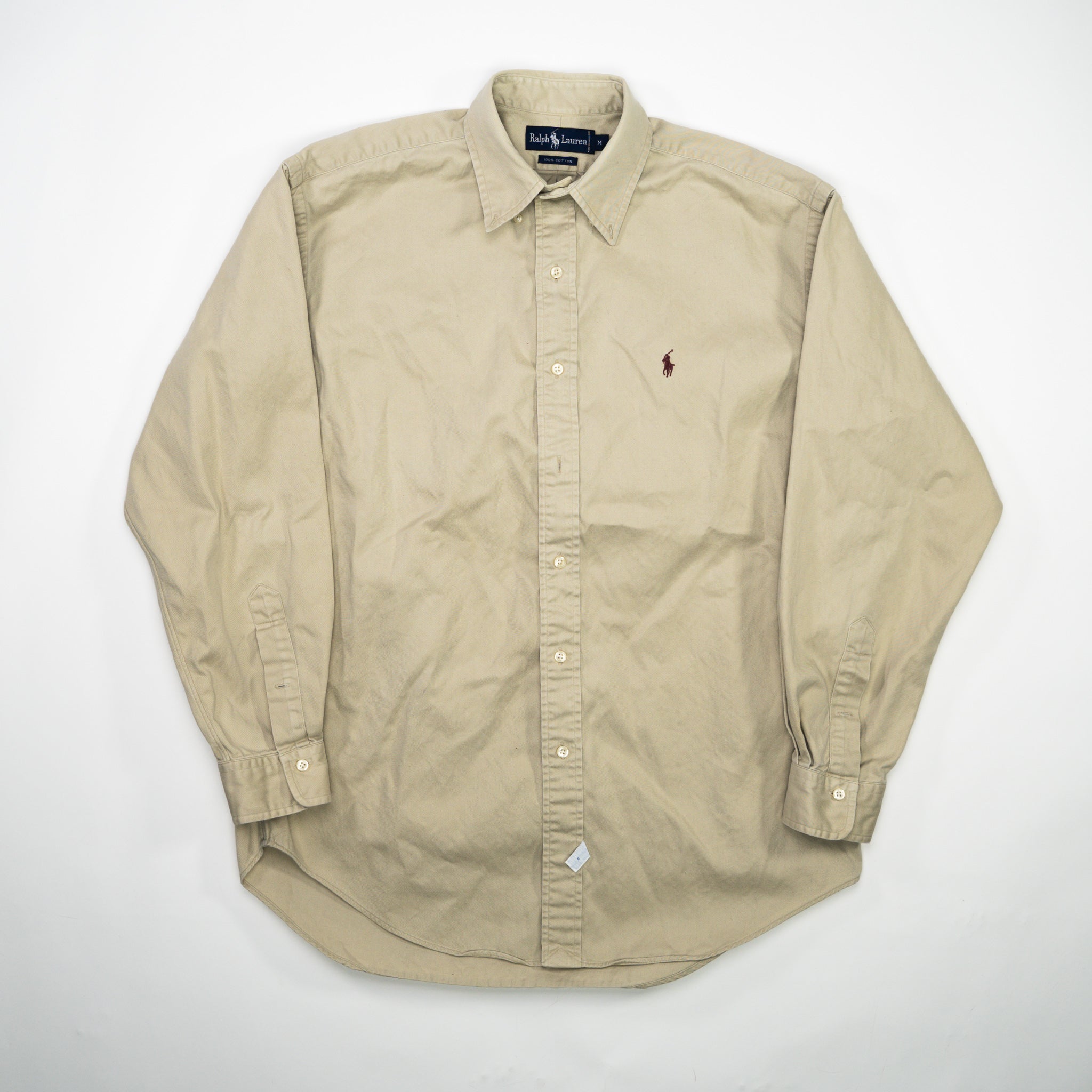 Vintage 90s Beige + Maroon Polo RL Button Up (L)