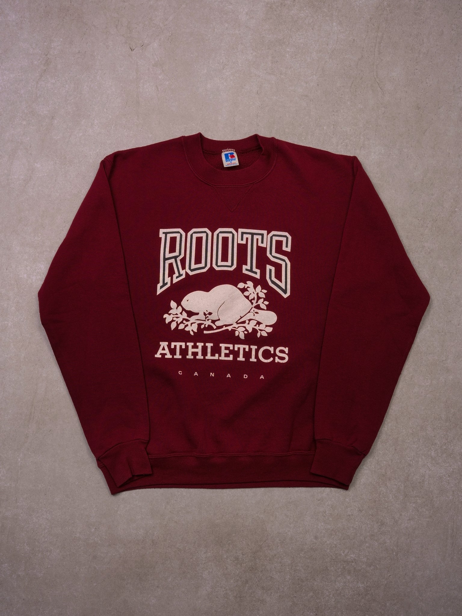 Vintage 90s Maroon Roots Athletics Canada X Russell Athletics Crewneck (M)