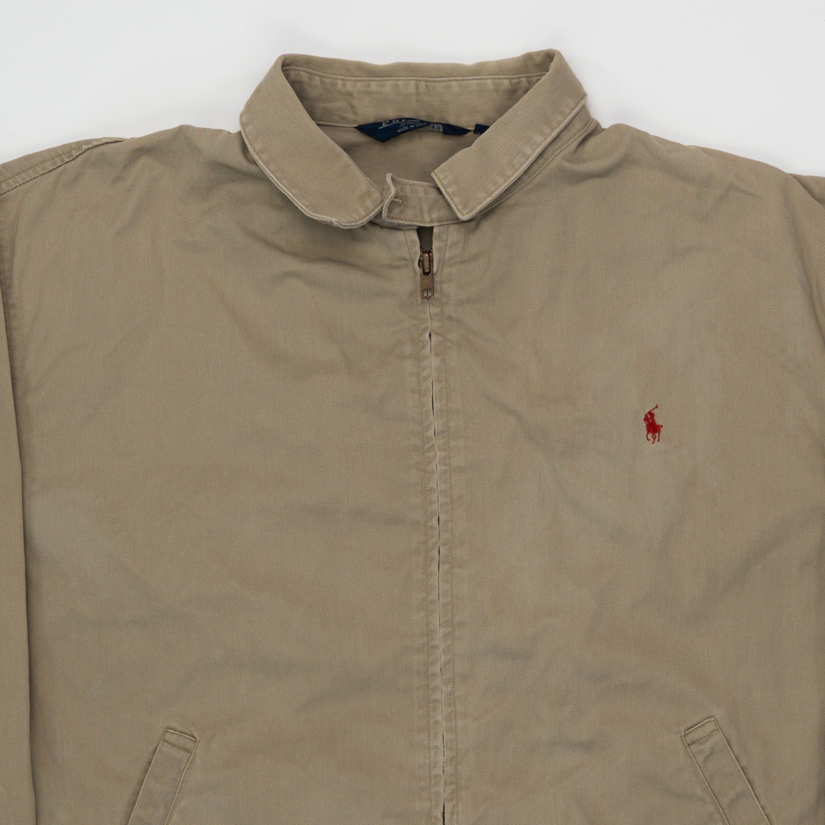 Vintage Beige + Red Polo Zip Up Jacket (L) | Rebalance Vintage.