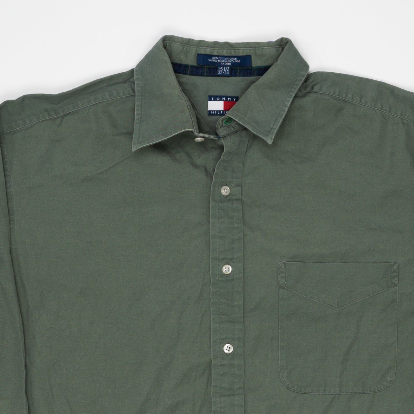 Vintage 90s Green Tommy Hilfiger Button Up (L) | Rebalance Vintage.