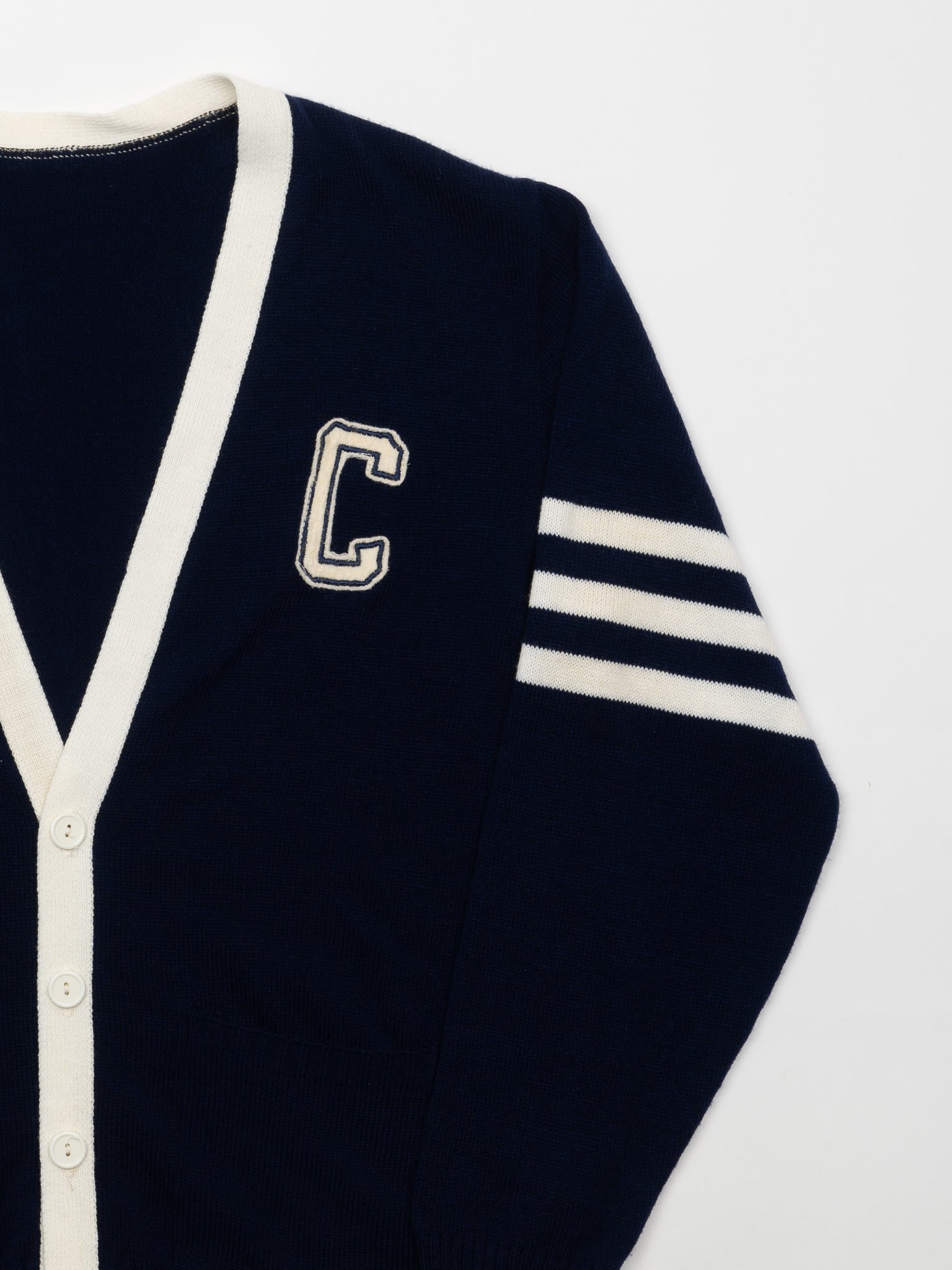 Vintage 70s Blue + White  "C" Cardigan (M/L)