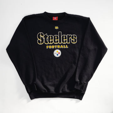Vintage Black Steelers NFL Football Spellout Crewneck (M/L) | Rebalance Vintage.