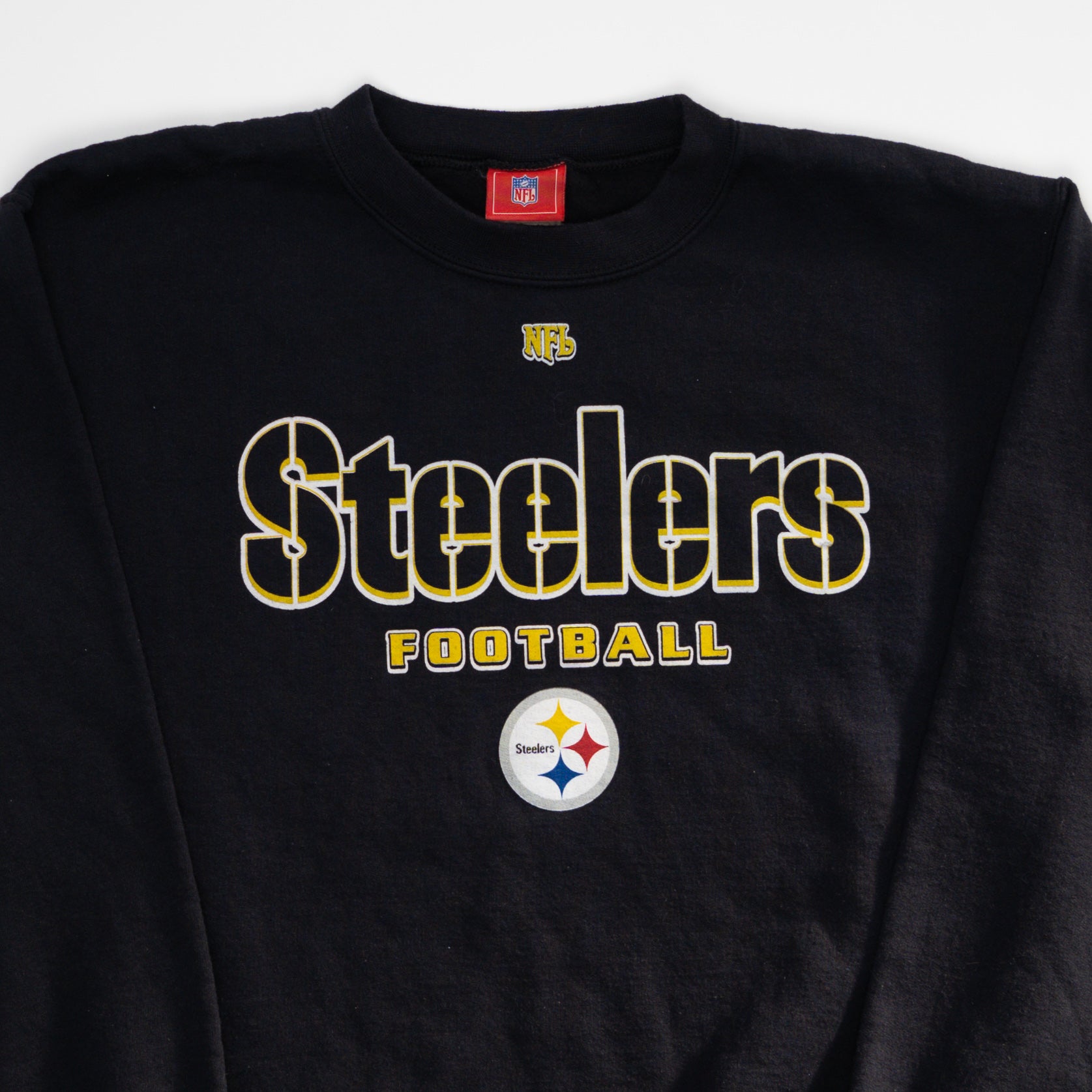 Vintage Black Steelers NFL Football Spellout Crewneck (M/L) | Rebalance Vintage.
