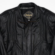 Vintage Black Textured Italian Leather Bomber Jacket (L)