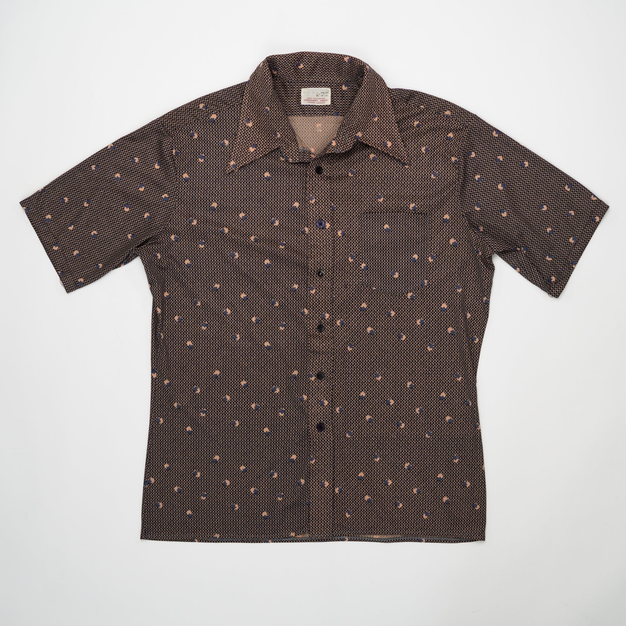 Vintage 70s Brown Patterned Polo Shirt (L) | Rebalance Vintage.