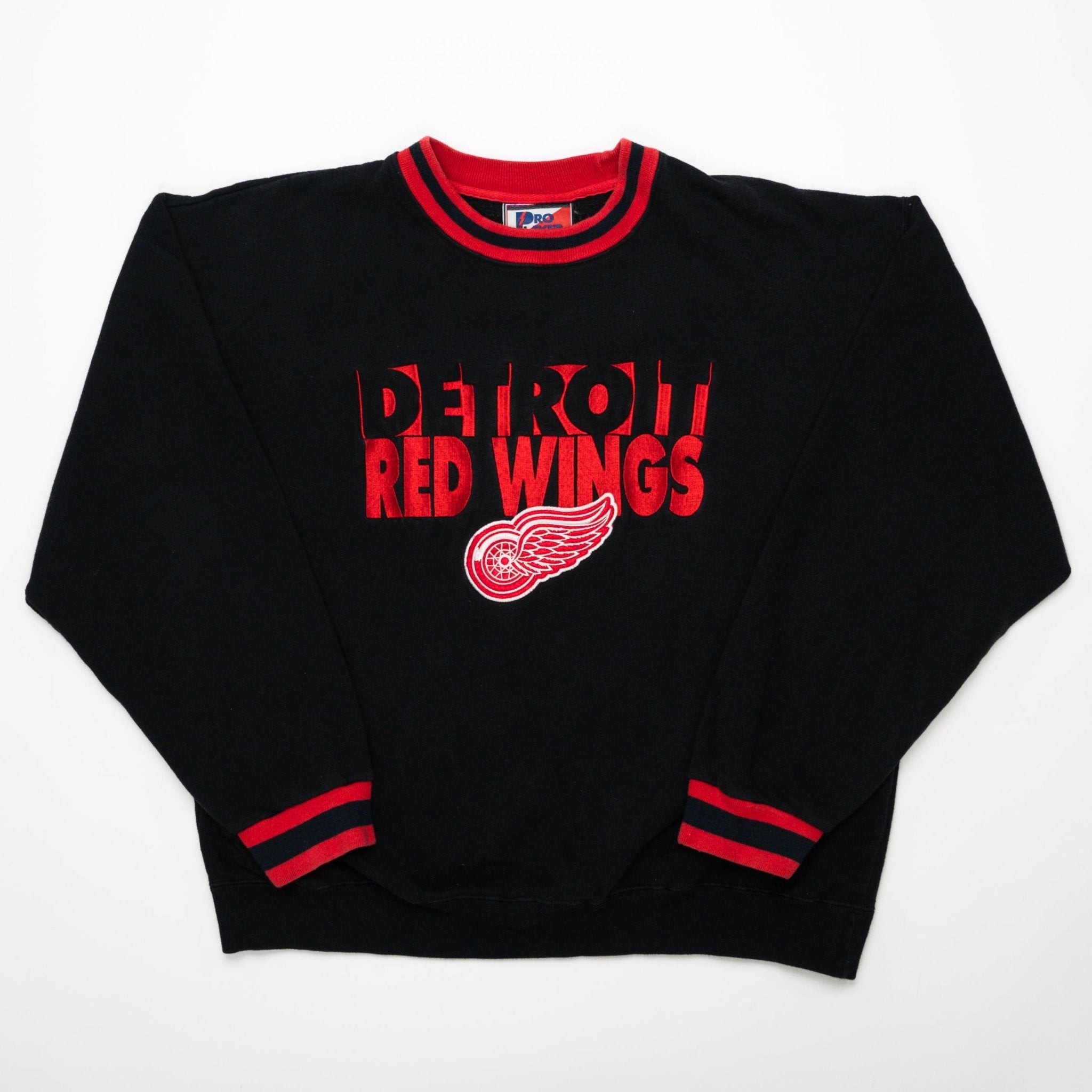 Vintage 90s Black Detroit Red Wings 3D Embroidered Crewneck (L) | Rebalance Vintage.