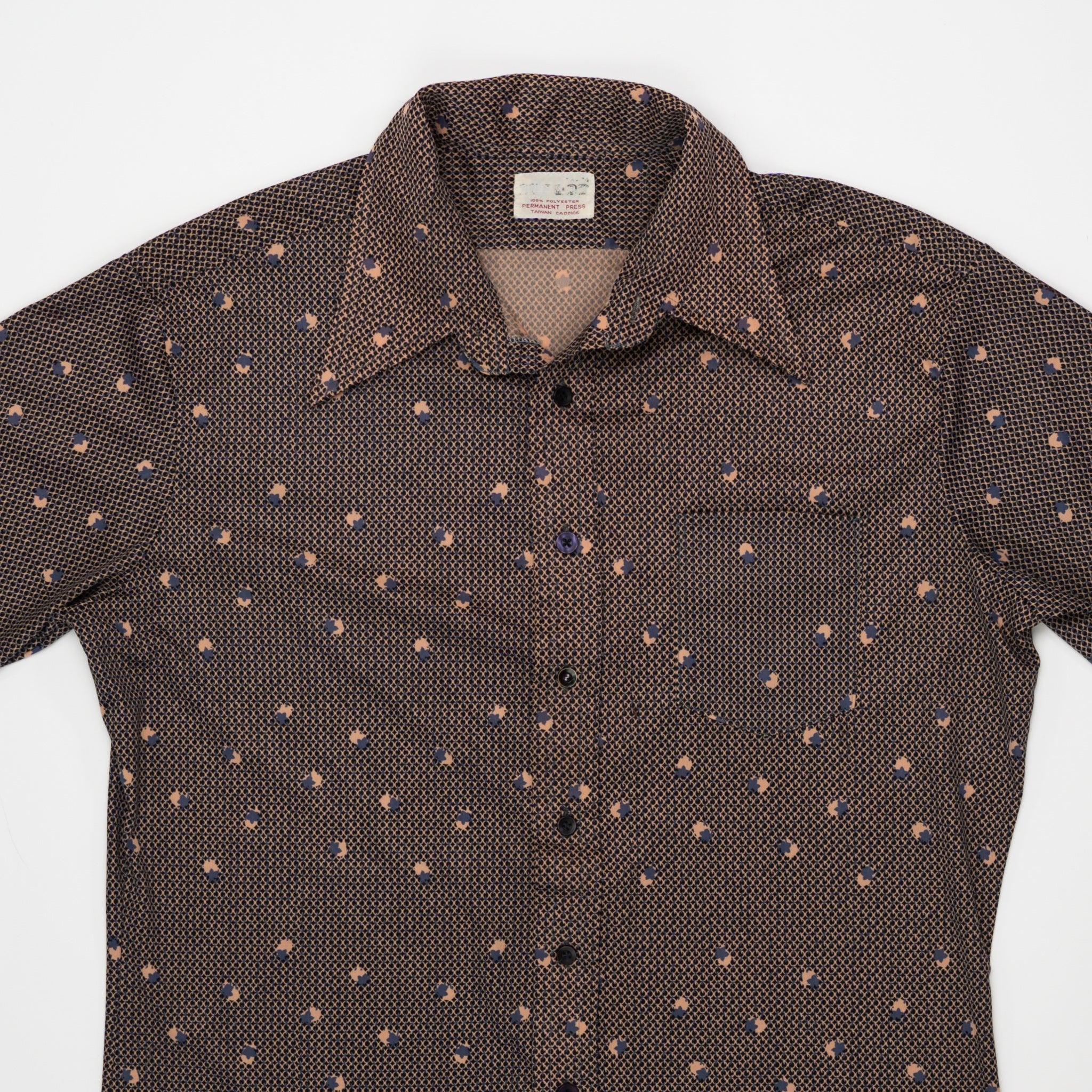 Vintage 70s Brown Patterned Polo Shirt (L) | Rebalance Vintage.