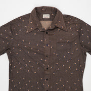 Vintage 70s Brown Patterned Polo Shirt (L)