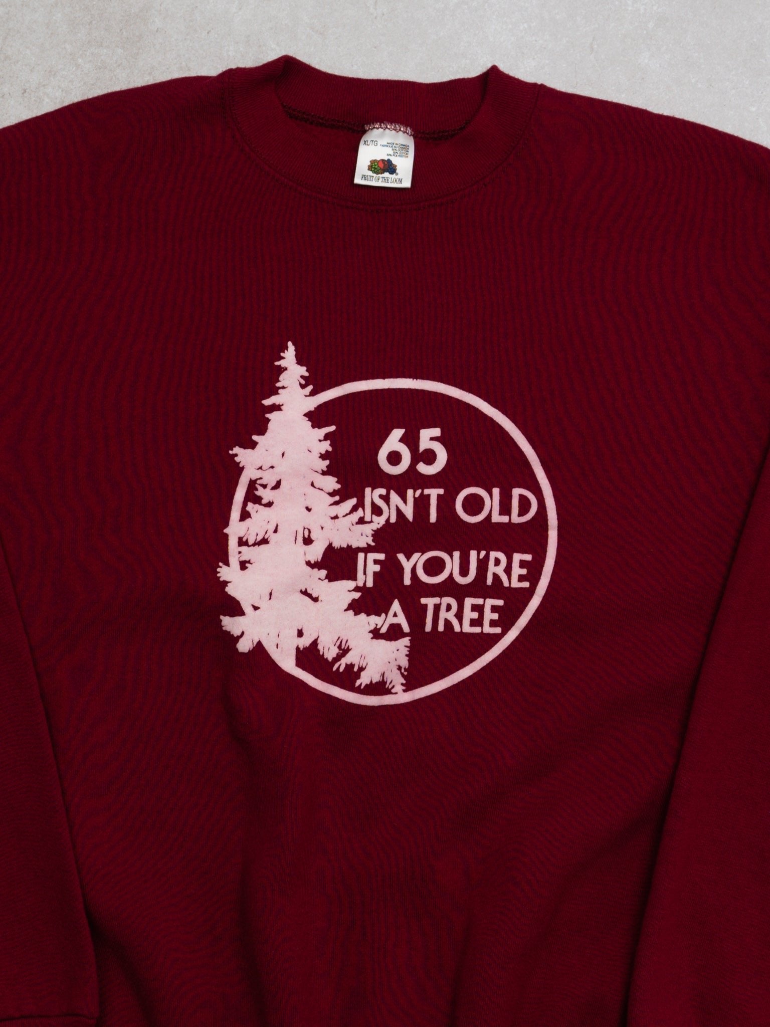 Vintage 90s Maroon "65 Isnt Old If Youre A Tree" Crewneck (L)