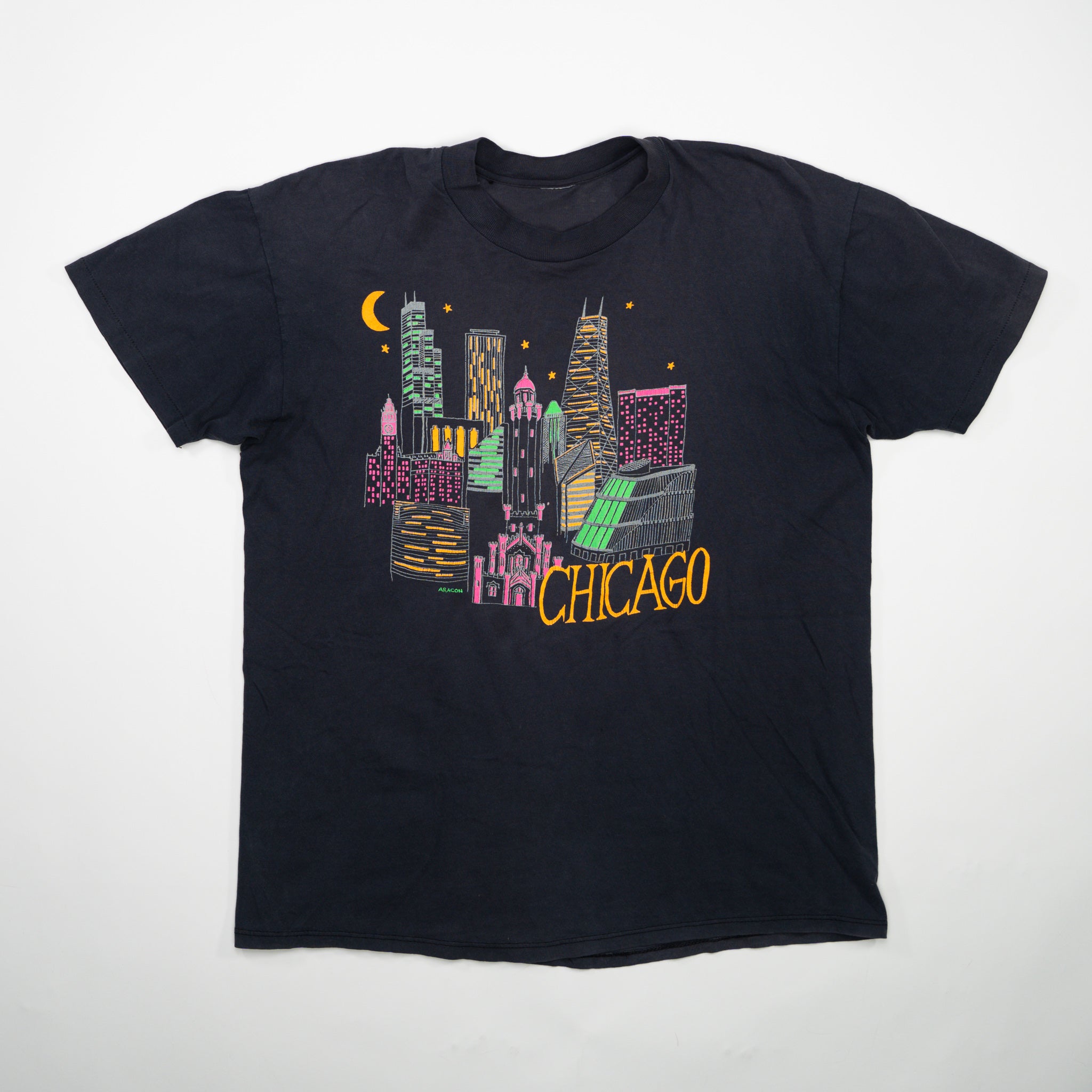 Vintage 80s Neon Chicago Graphic Tee (M)