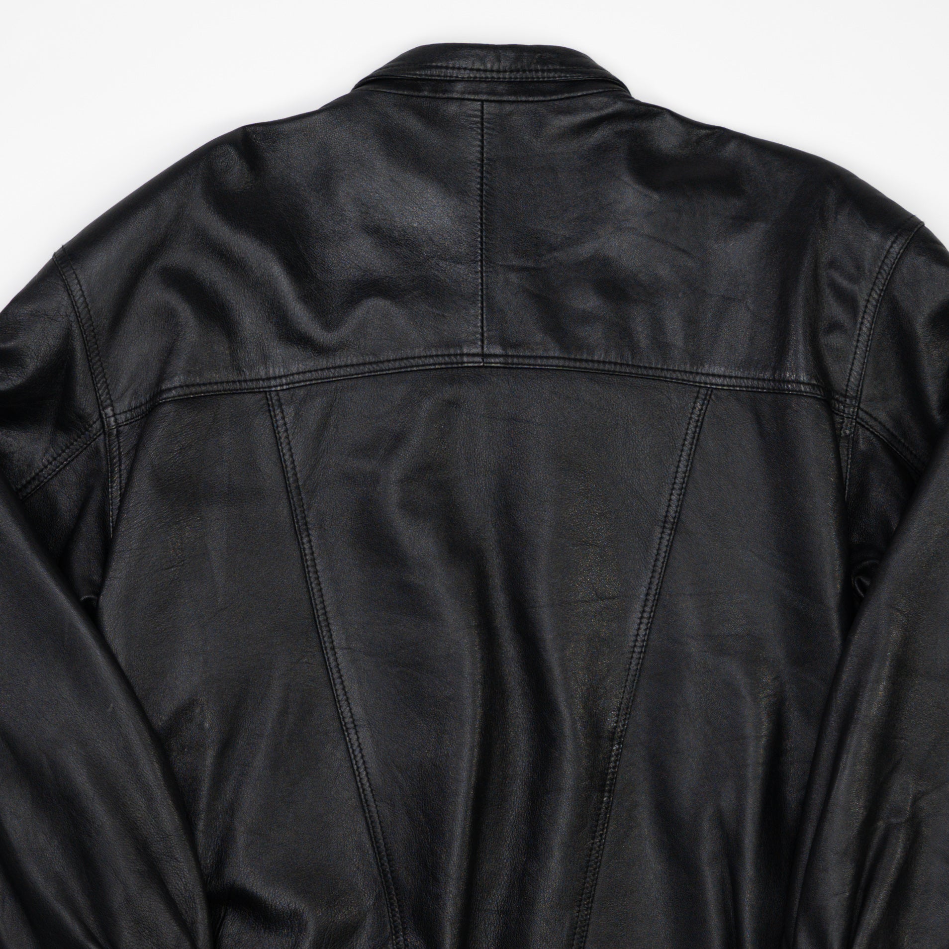 Vintage Black Textured Italian Leather Bomber Jacket (L)