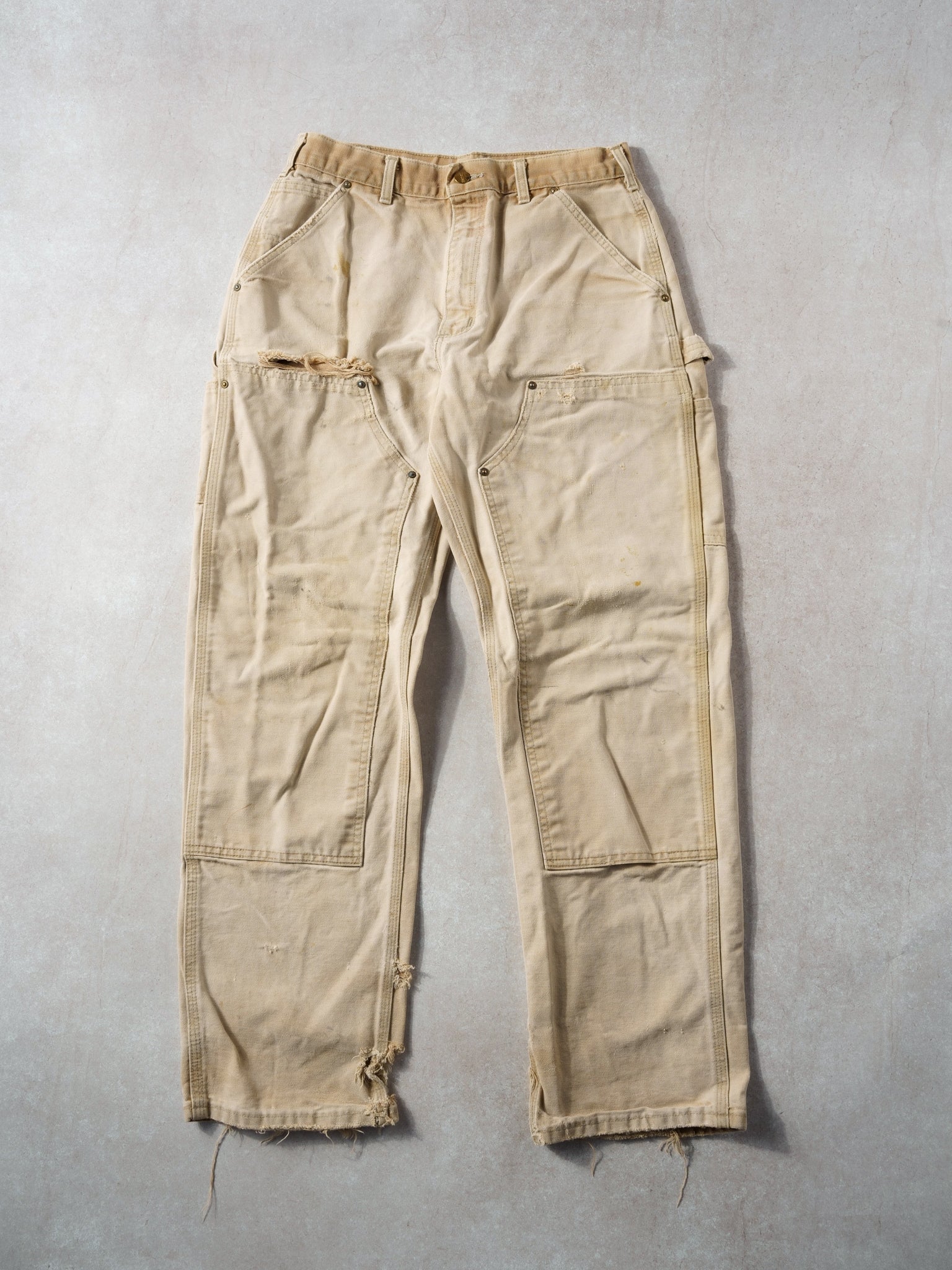 Vintage 90s Washed Khaki Carhartt Double Knee Carpenter Pants (32x31)