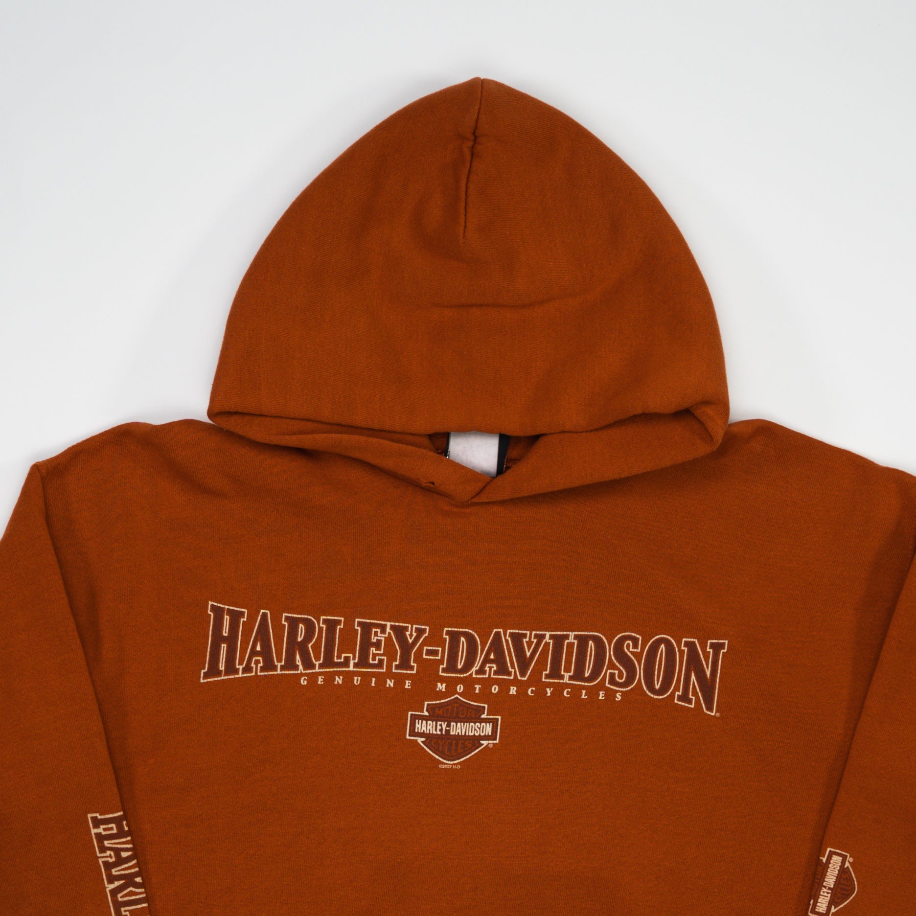 Vintage '07 Orange Harley Davidson Effingham IL Hoodie (L)
