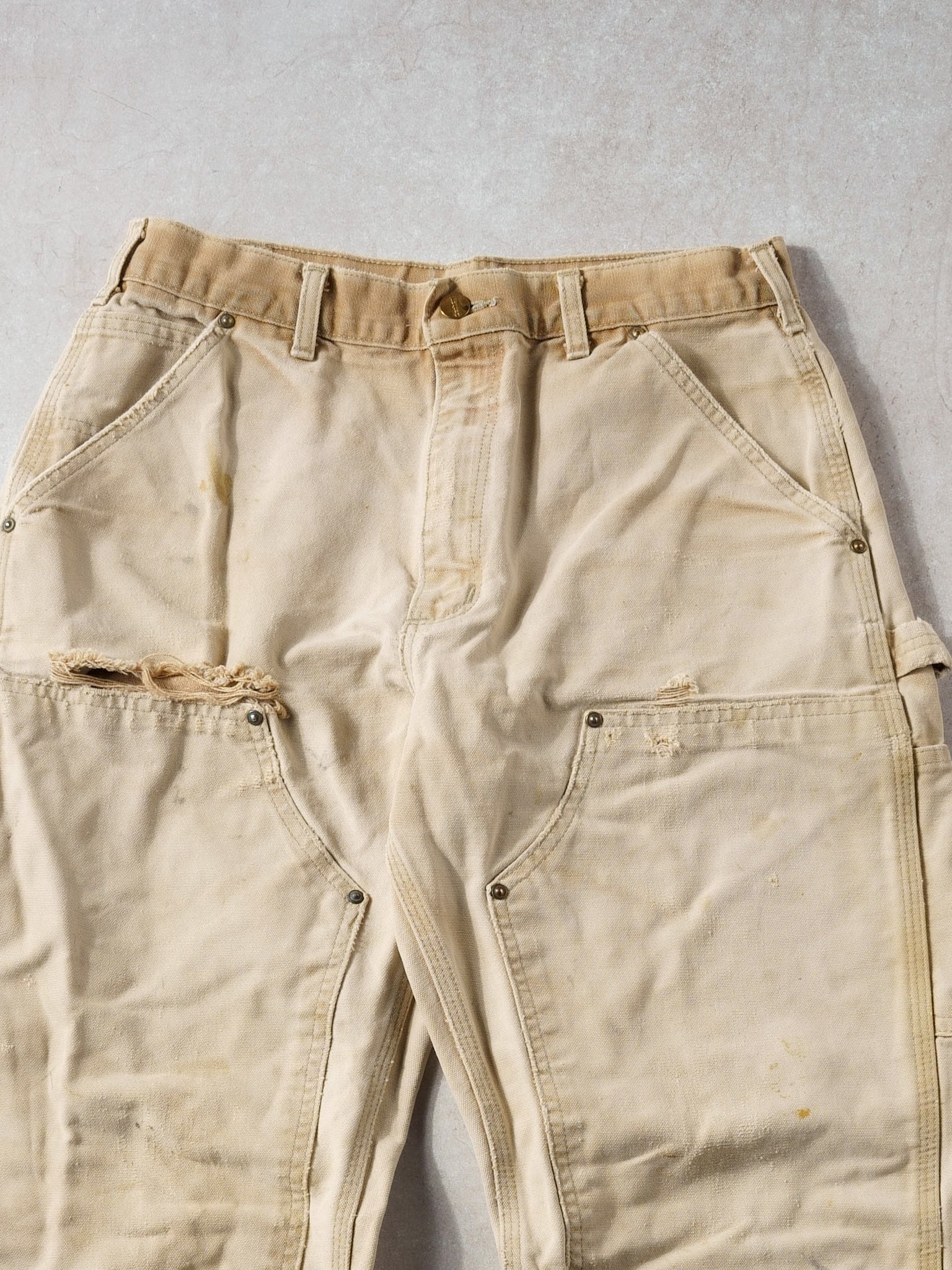 Vintage 90s Washed Khaki Carhartt Double Knee Carpenter Pants (32x31)