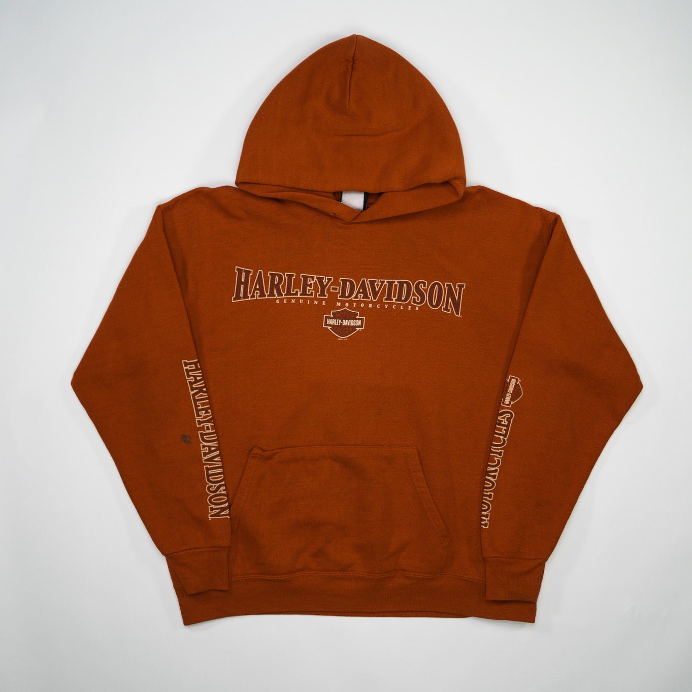 Vintage '07 Orange Harley Davidson Effingham IL Hoodie (L)