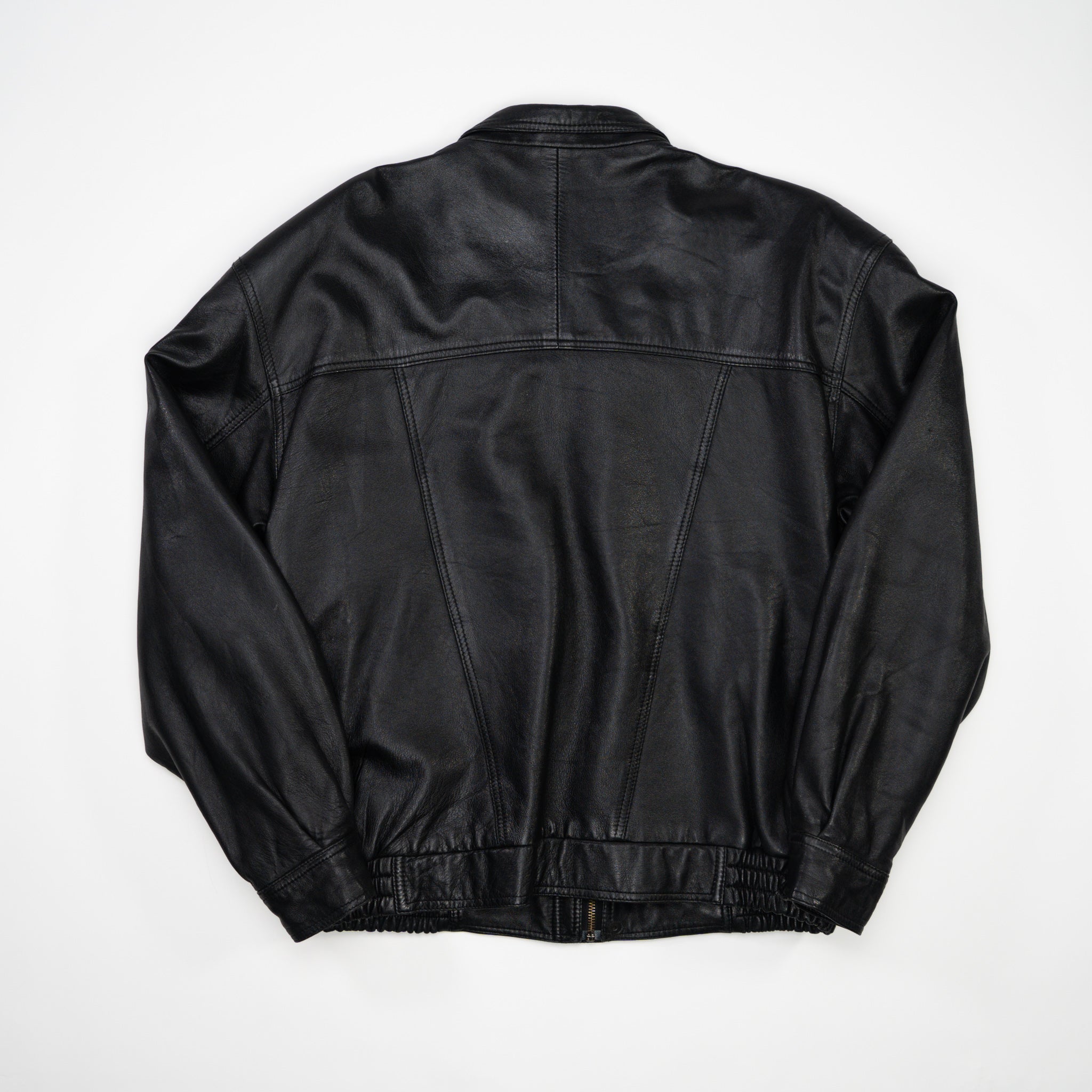 Vintage Black Textured Italian Leather Bomber Jacket (L)