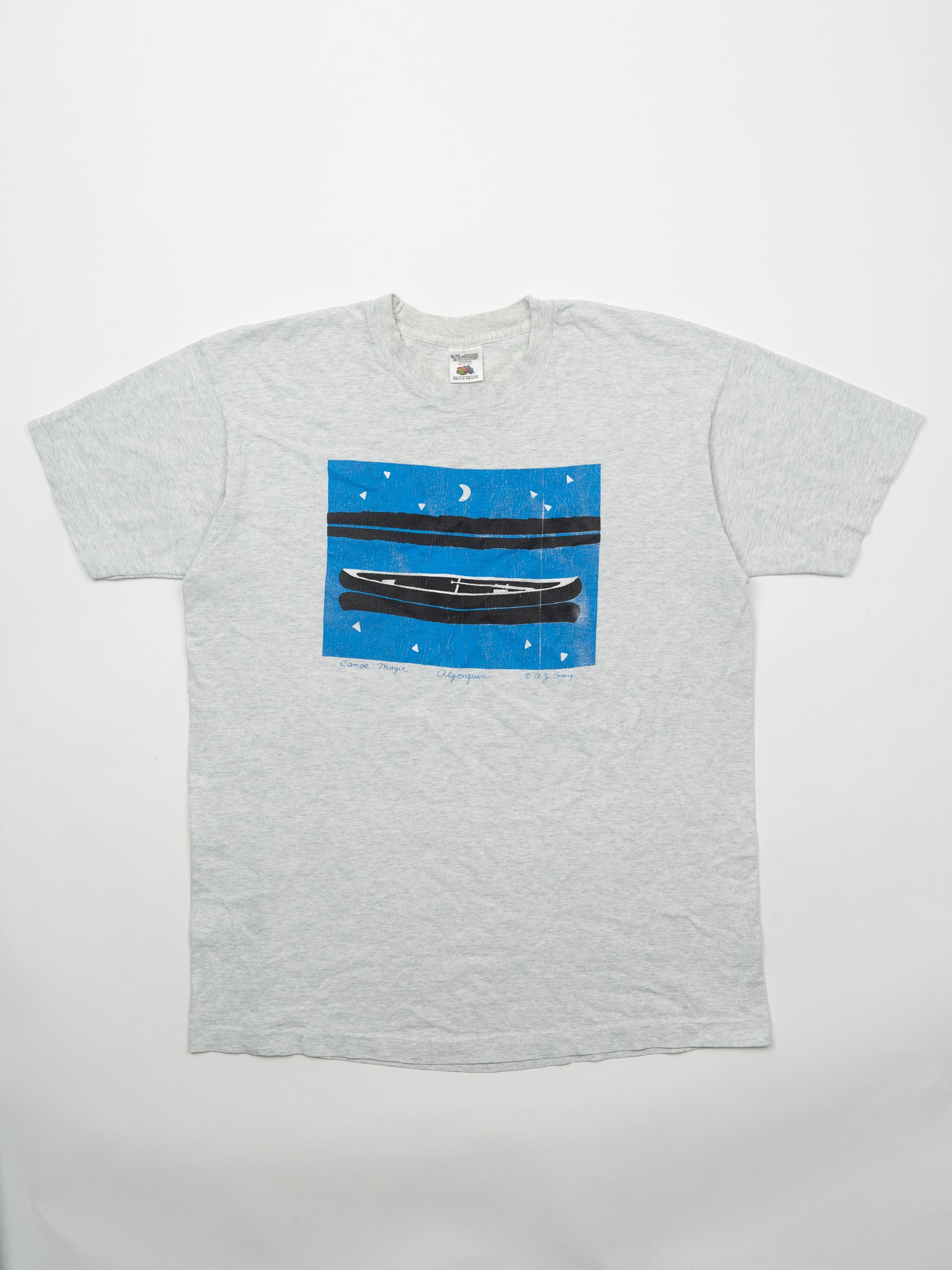 Vintage 90s Single Stitch Grey Algonquin Canoe Tee (L)