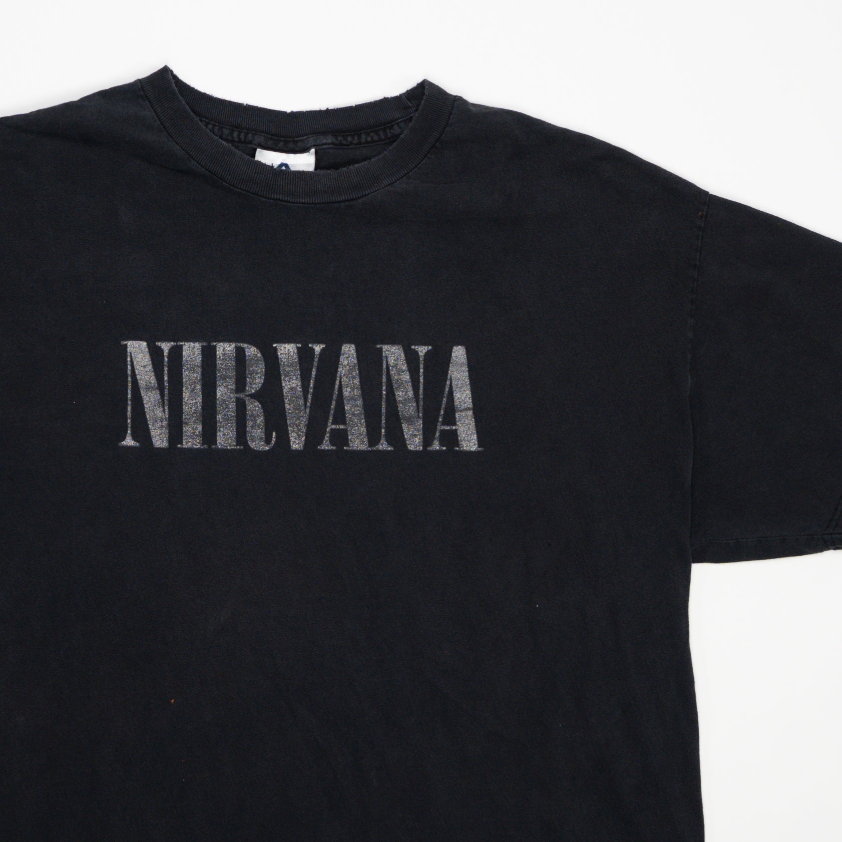 Vintage 90s Black Nirvana Spell Out Tee (M) | Rebalance Vintage.