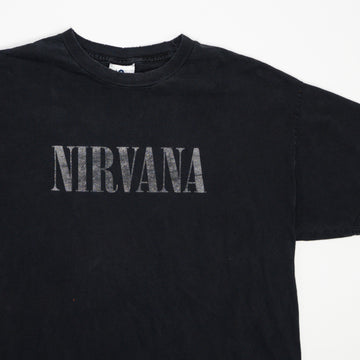 Vintage 90s Black Nirvana Spell Out Tee (M) | Rebalance Vintage.