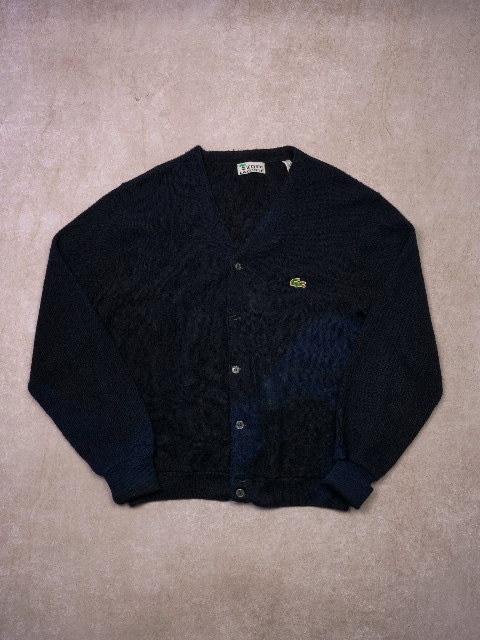 Vintage 70s Black Lacoste X Izod Knit Cardigan (L)