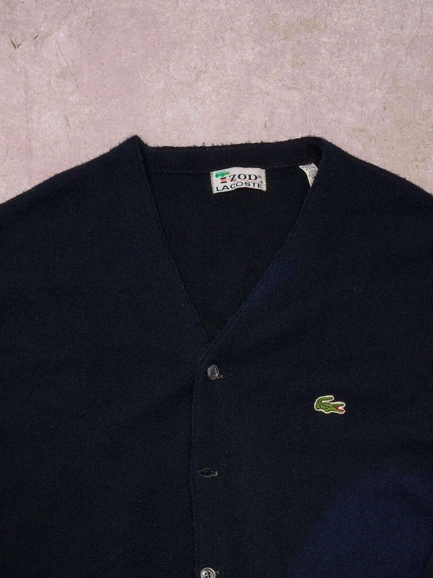 Vintage 70s Black Lacoste X Izod Knit Cardigan (L)
