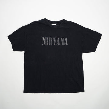 Vintage 90s Black Nirvana Spell Out Tee (M) | Rebalance Vintage.