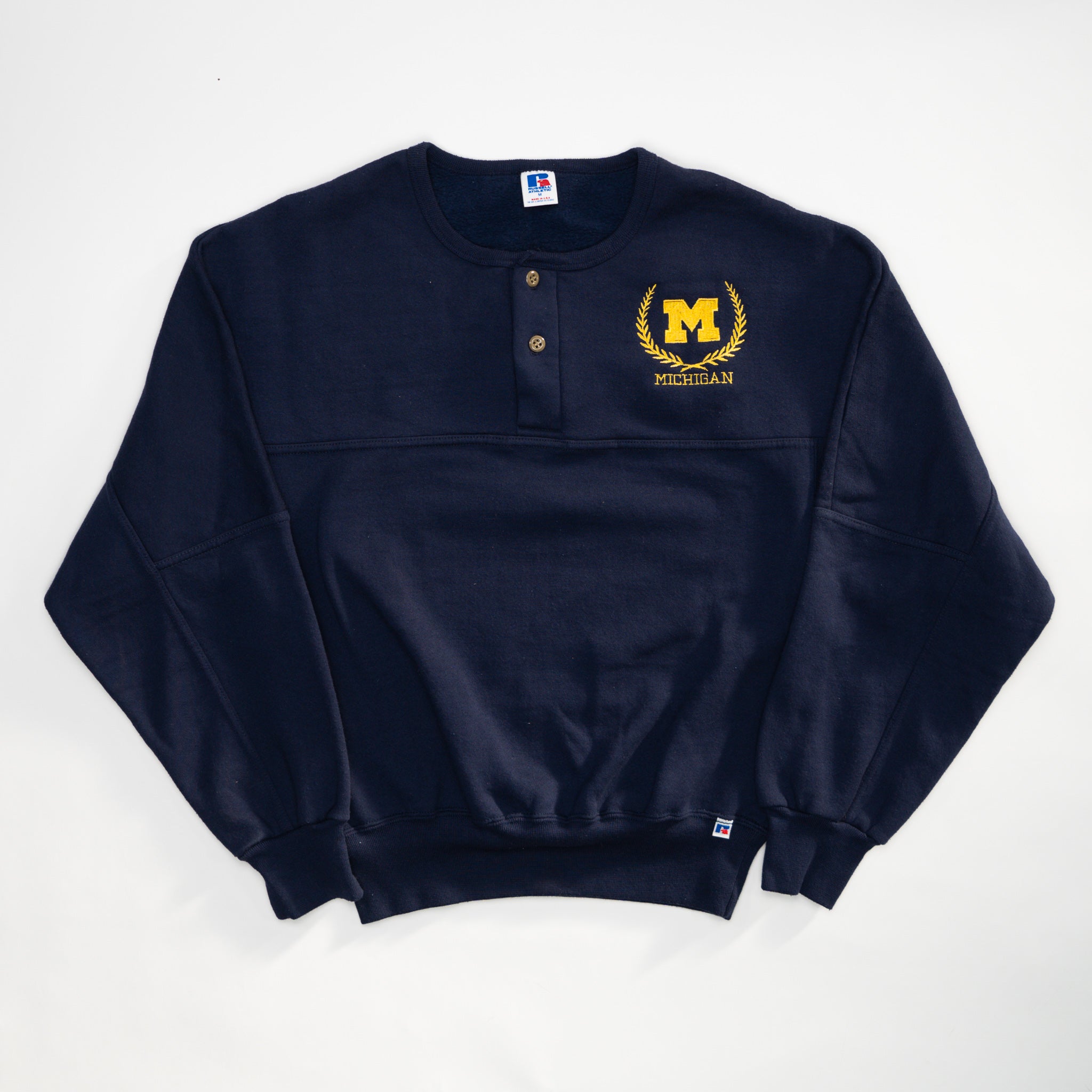 Vintage 90s Michigan Football  x Russell Athletics 1/4 Button Crewneck (S/M) | Rebalance Vintage.