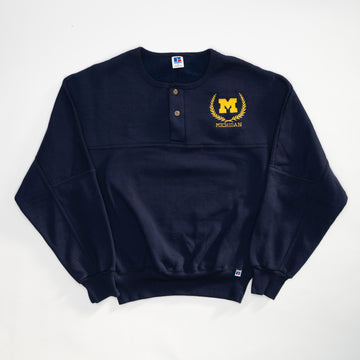 Vintage 90s Michigan Football  x Russell Athletics 1/4 Button Crewneck (S/M) | Rebalance Vintage.