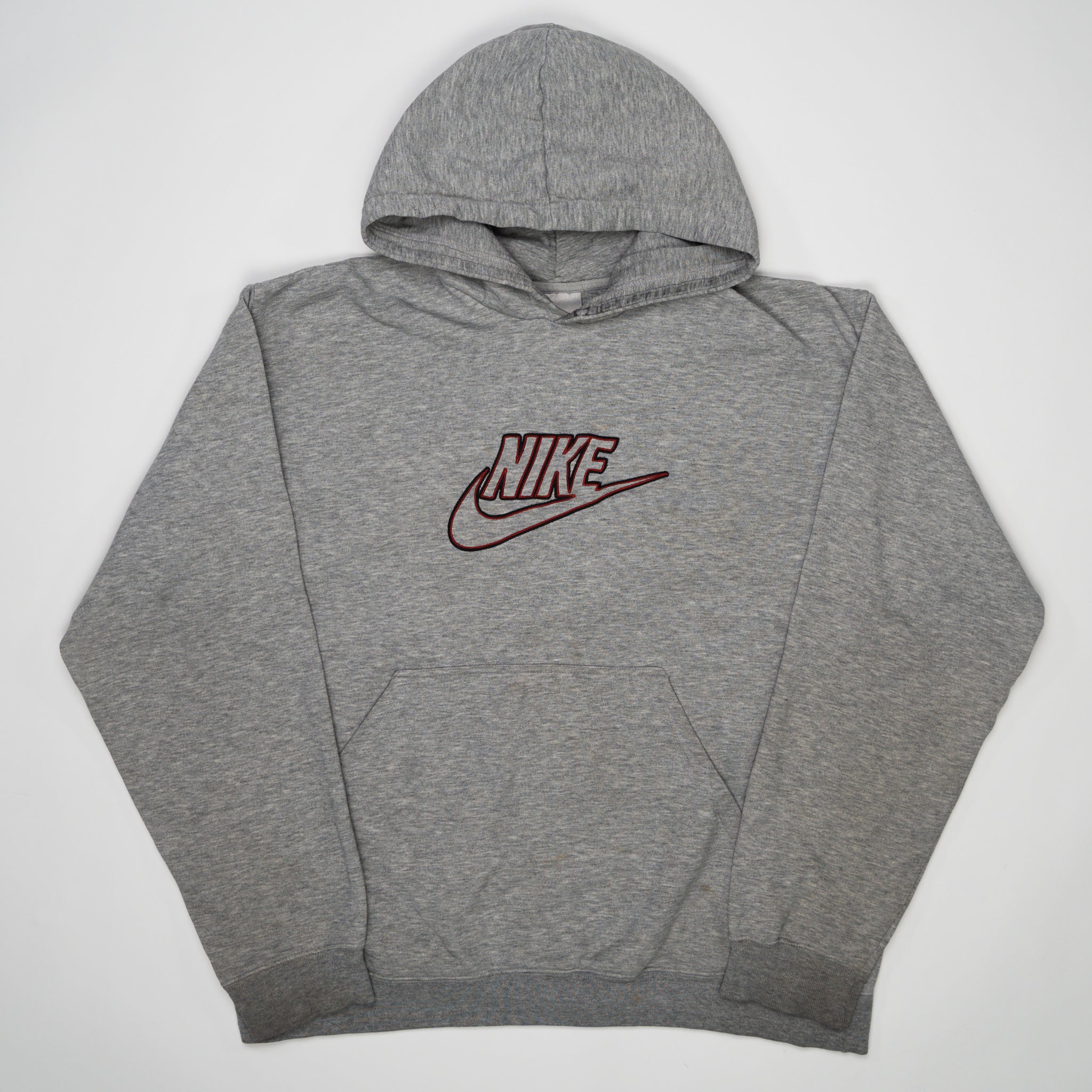 Vintage 00s Grey + Red Nike Spell Out Hoodie (XL) | Rebalance Vintage.