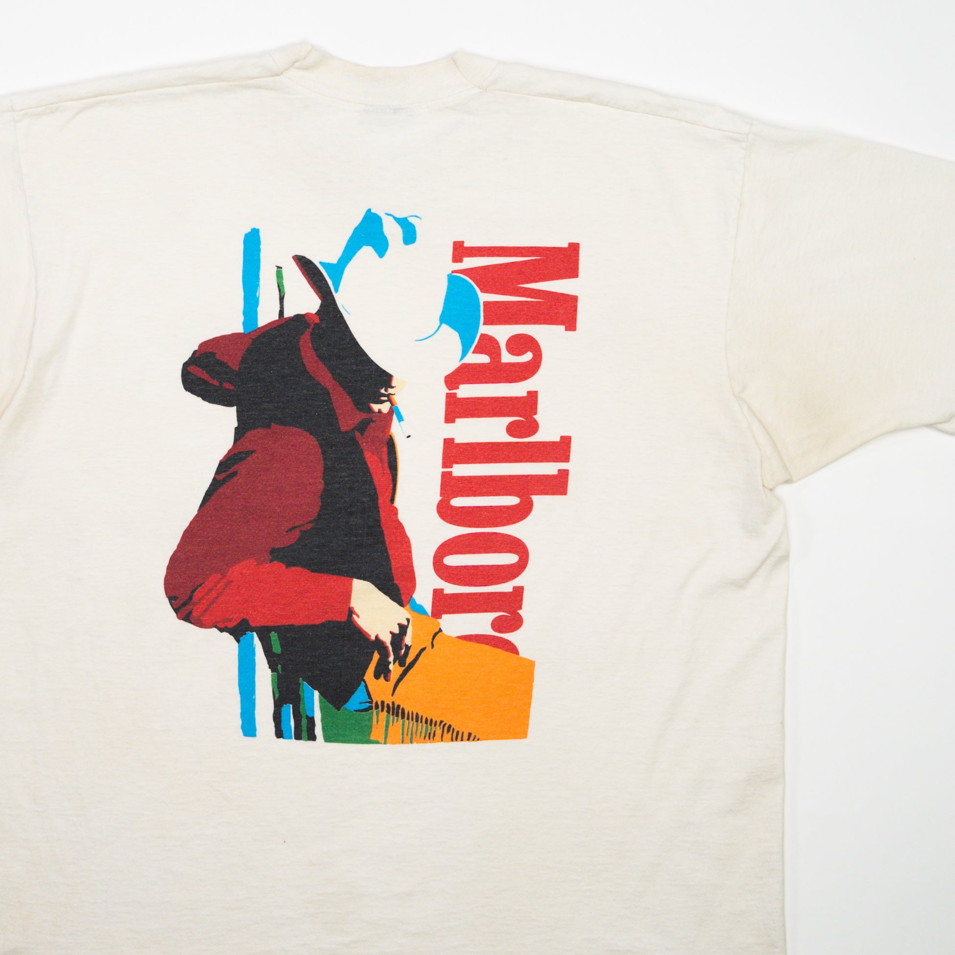 Vintage 90s Cream Marlboro Cowboy Smoking Tee