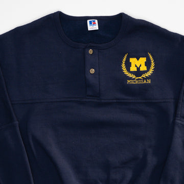 Vintage 90s Michigan Football  x Russell Athletics 1/4 Button Crewneck (S/M) | Rebalance Vintage.