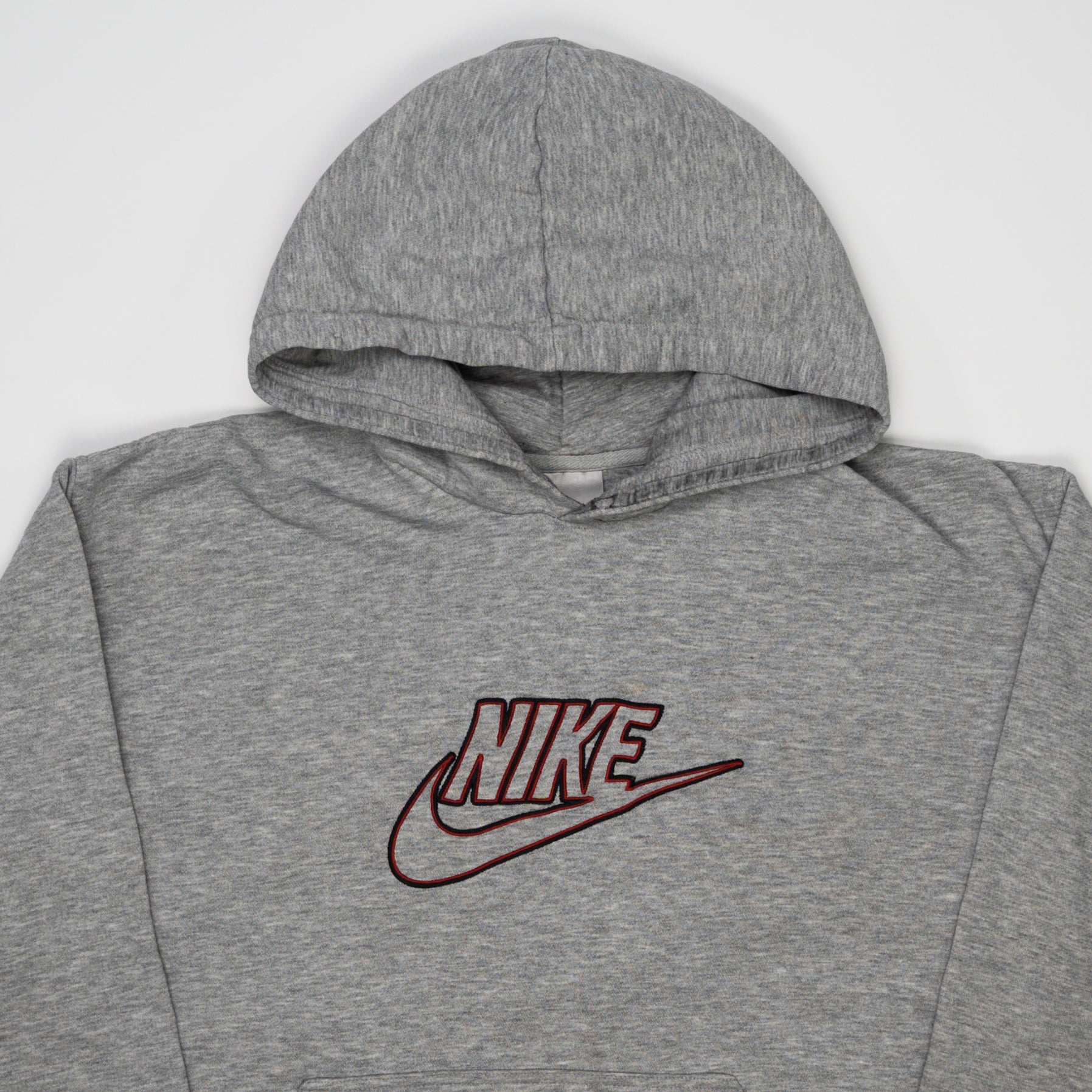 Vintage 00s Grey + Red Nike Spell Out Hoodie (XL) | Rebalance Vintage.
