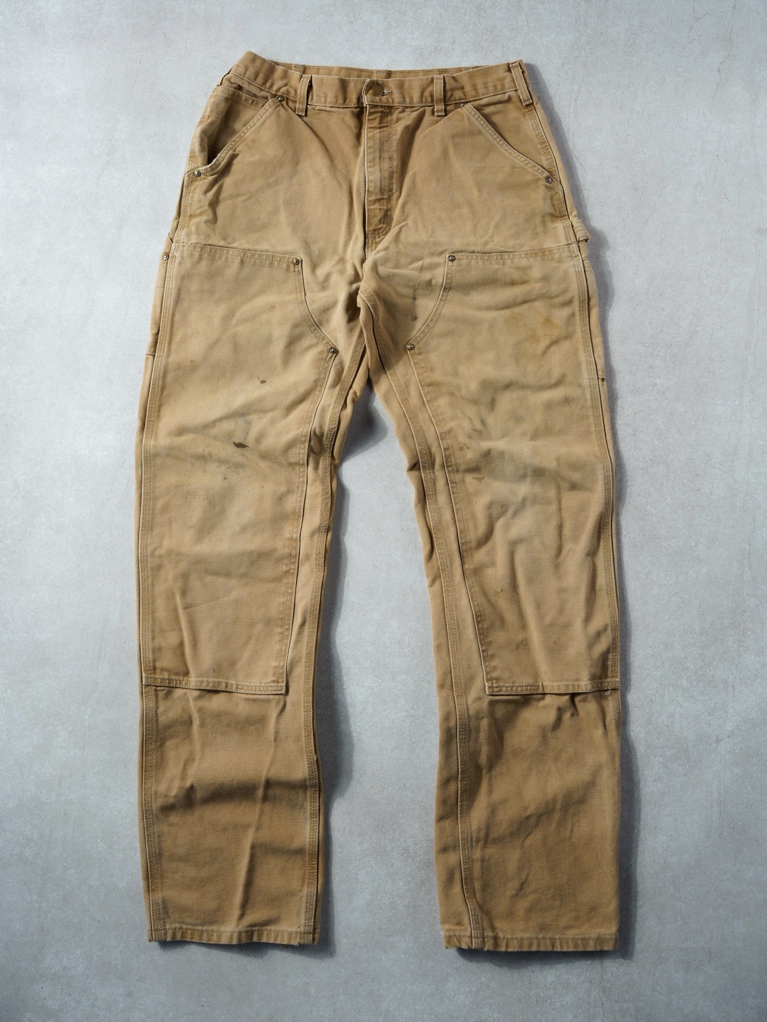 Vintage 90s Faded Khaki Dungeree Fit Carhartt Double Knee Carpenter Pants (34x35)