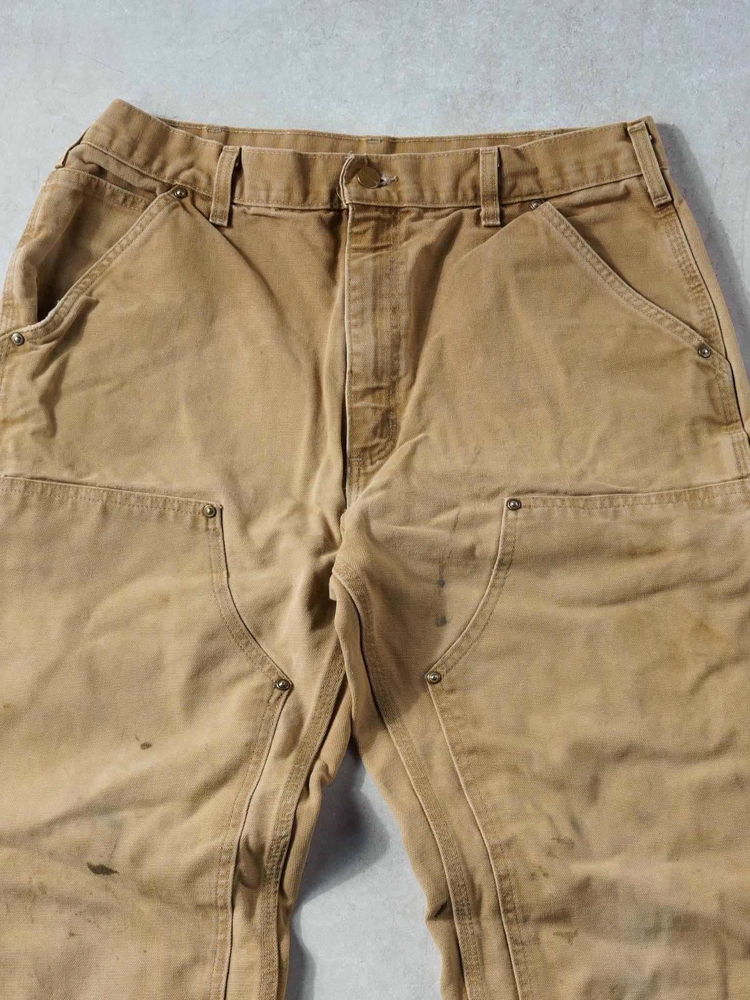 Vintage 90s Faded Khaki Dungeree Fit Carhartt Double Knee Carpenter Pants (34x35)