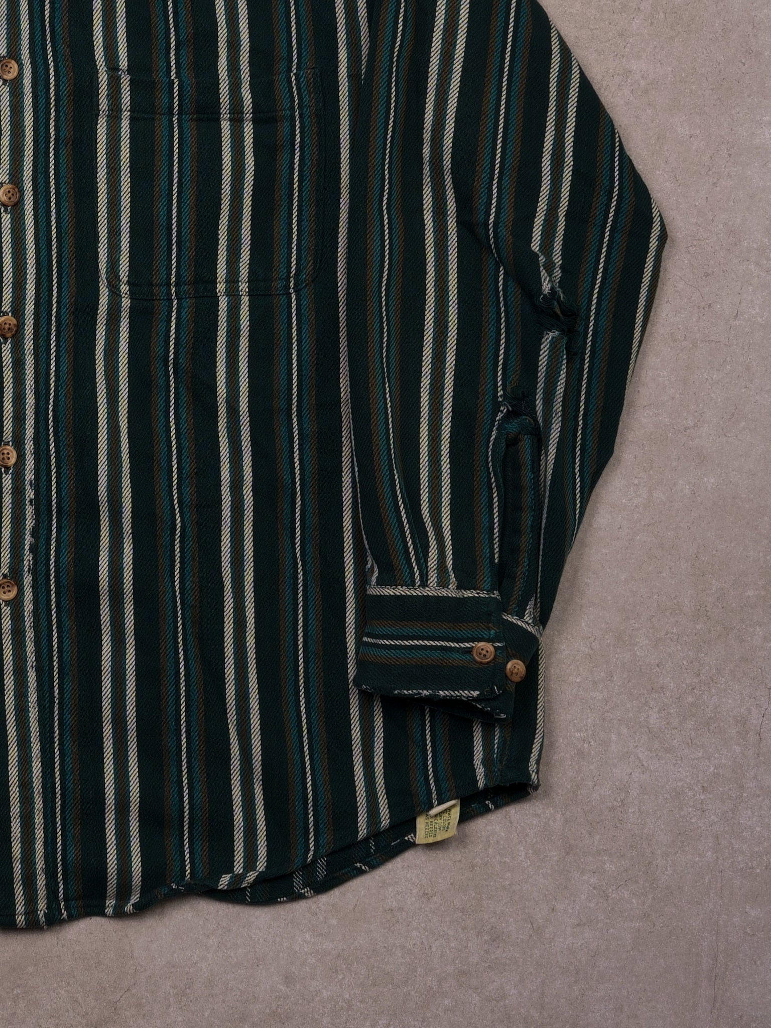 Vintage 90s Green, Brown, and White Stripe Collared Button Up (M/L)