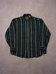 Vintage 90s Green, Brown, and White Stripe Collared Button Up (M/L)