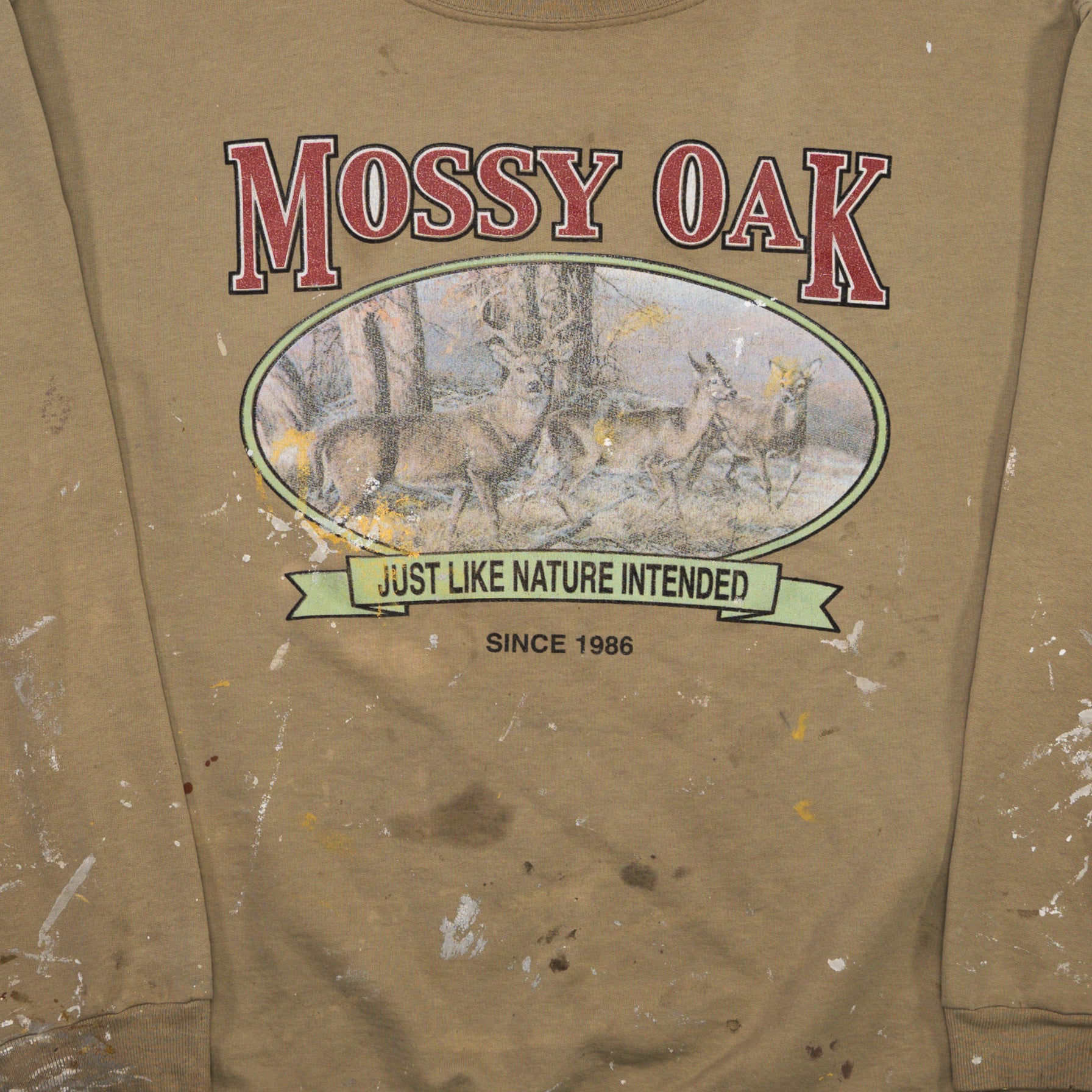 Vintage 90s Beige Mossy Park Paint Splattered Crewneck (XL)
